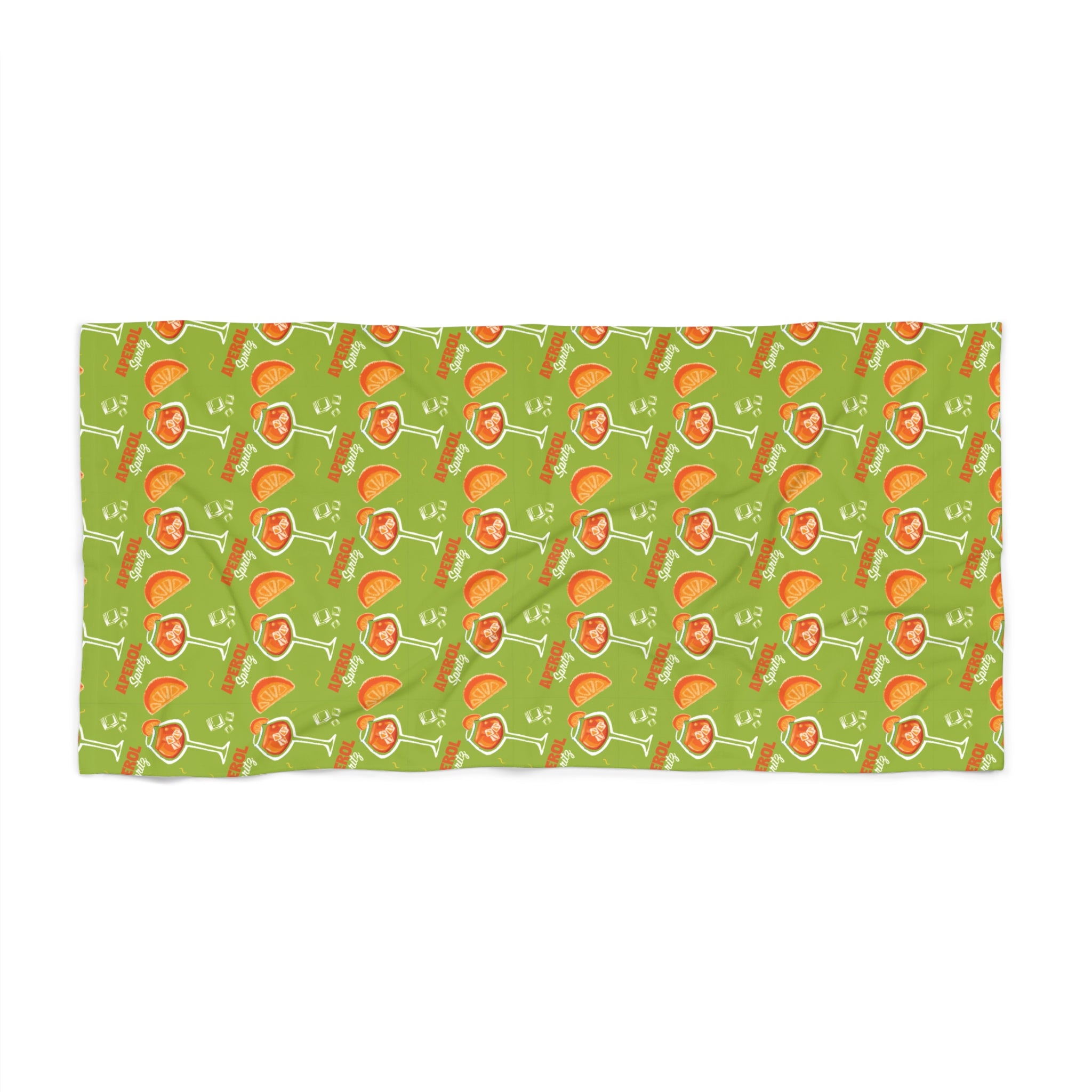 Aperol Spritz Pattern Beach Towel — Green Citrus Summer Towel