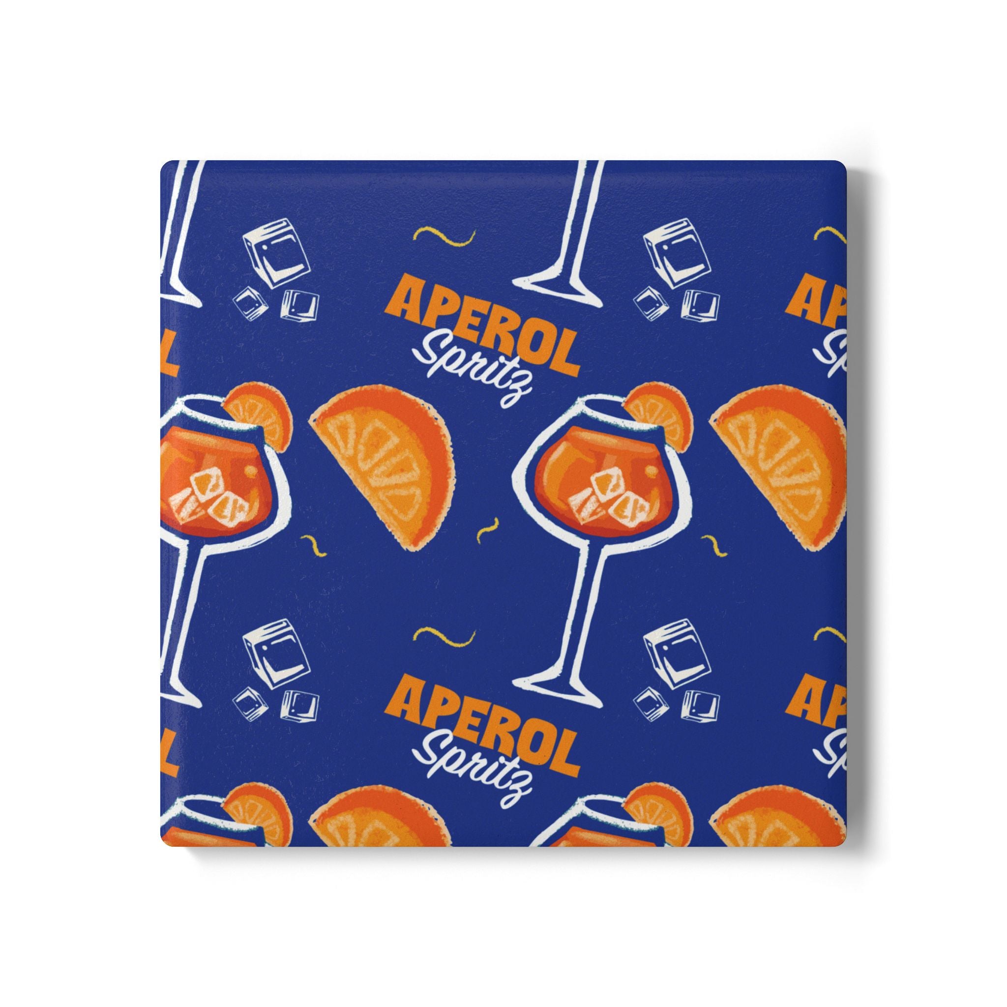 Aperol Spritz Ceramic Coaster — Square Cork-Back Drink Coaster