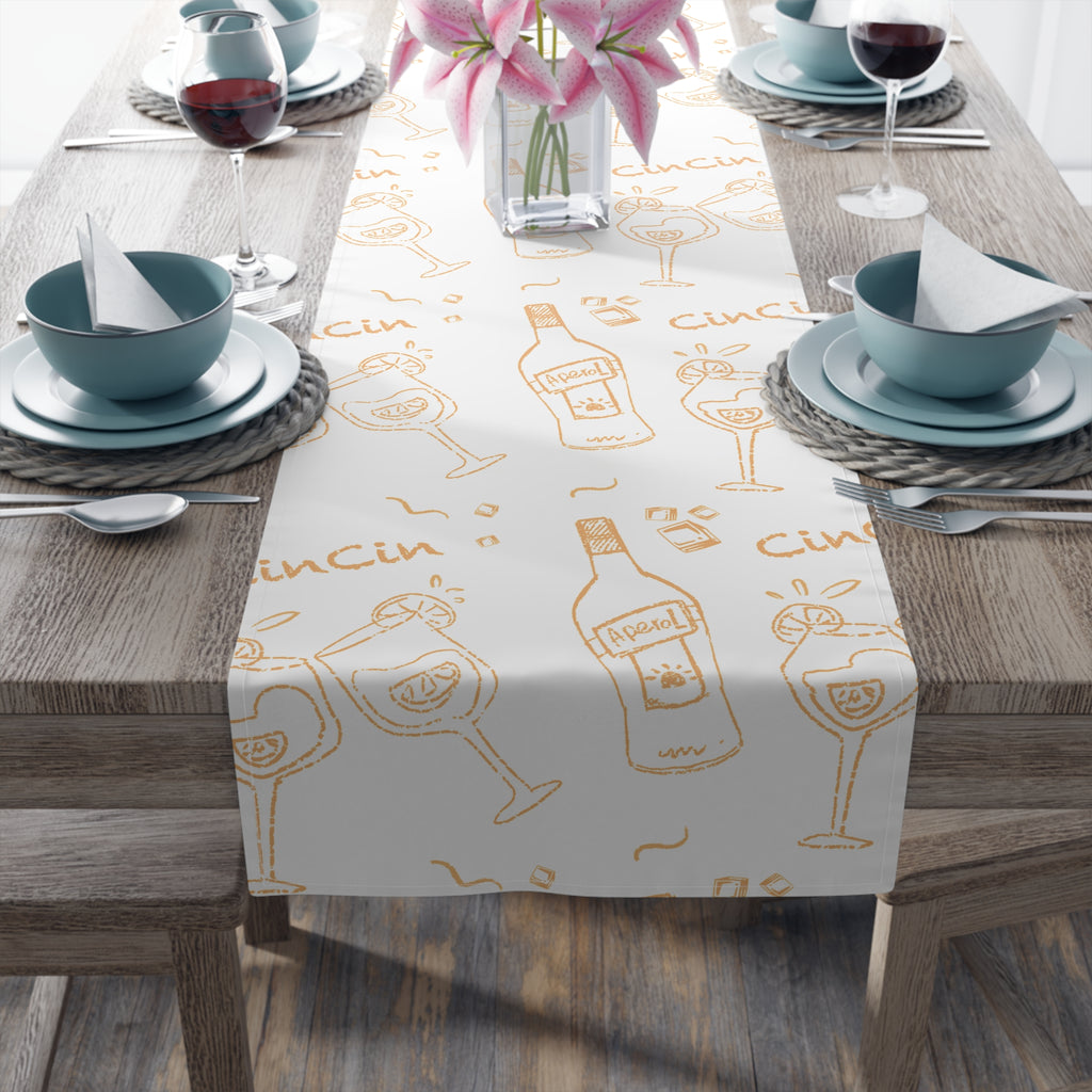 Cin Cin Spritz Table Runner — White Citrus Cocktail Pattern