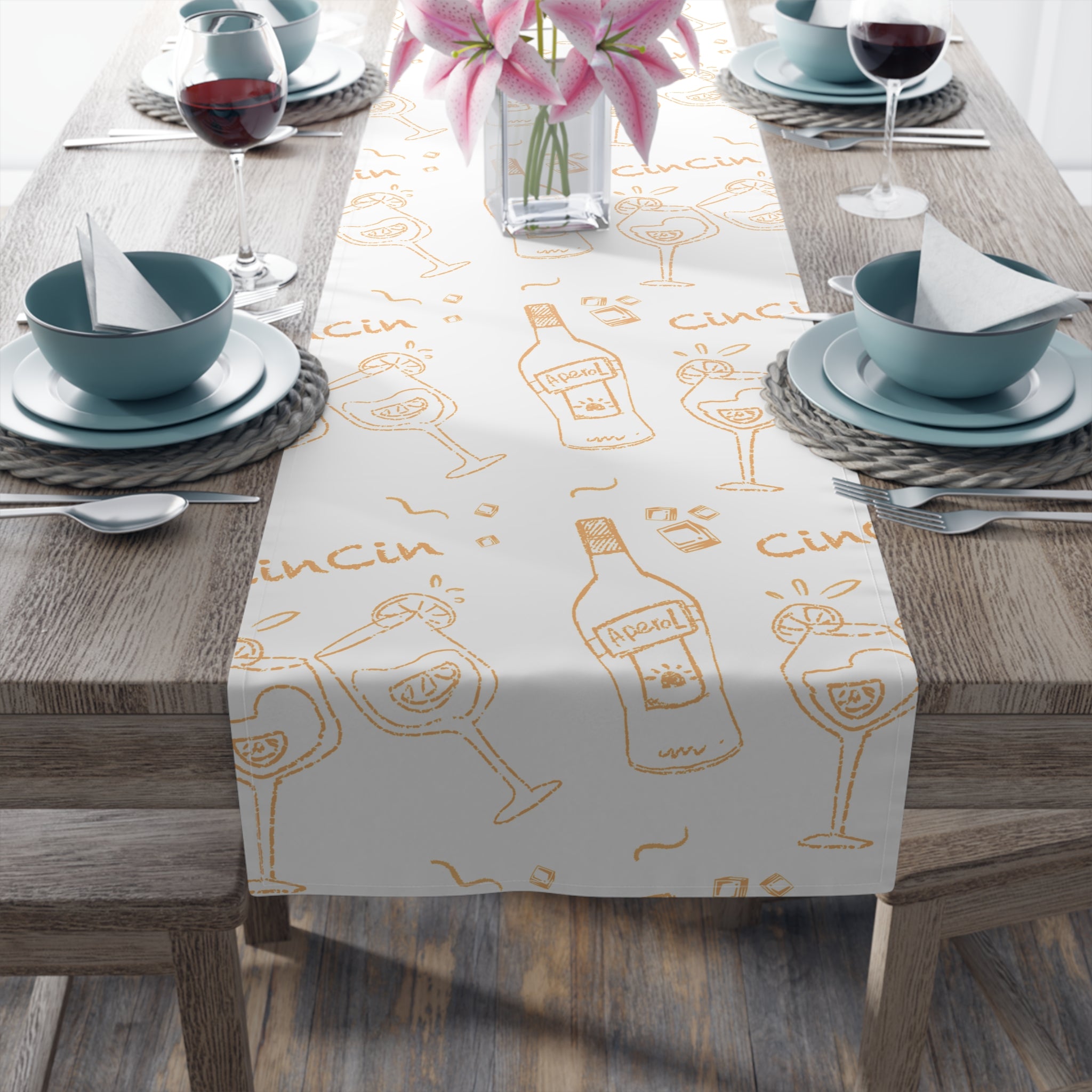 Cin Cin Spritz Table Runner — White Citrus Cocktail Pattern