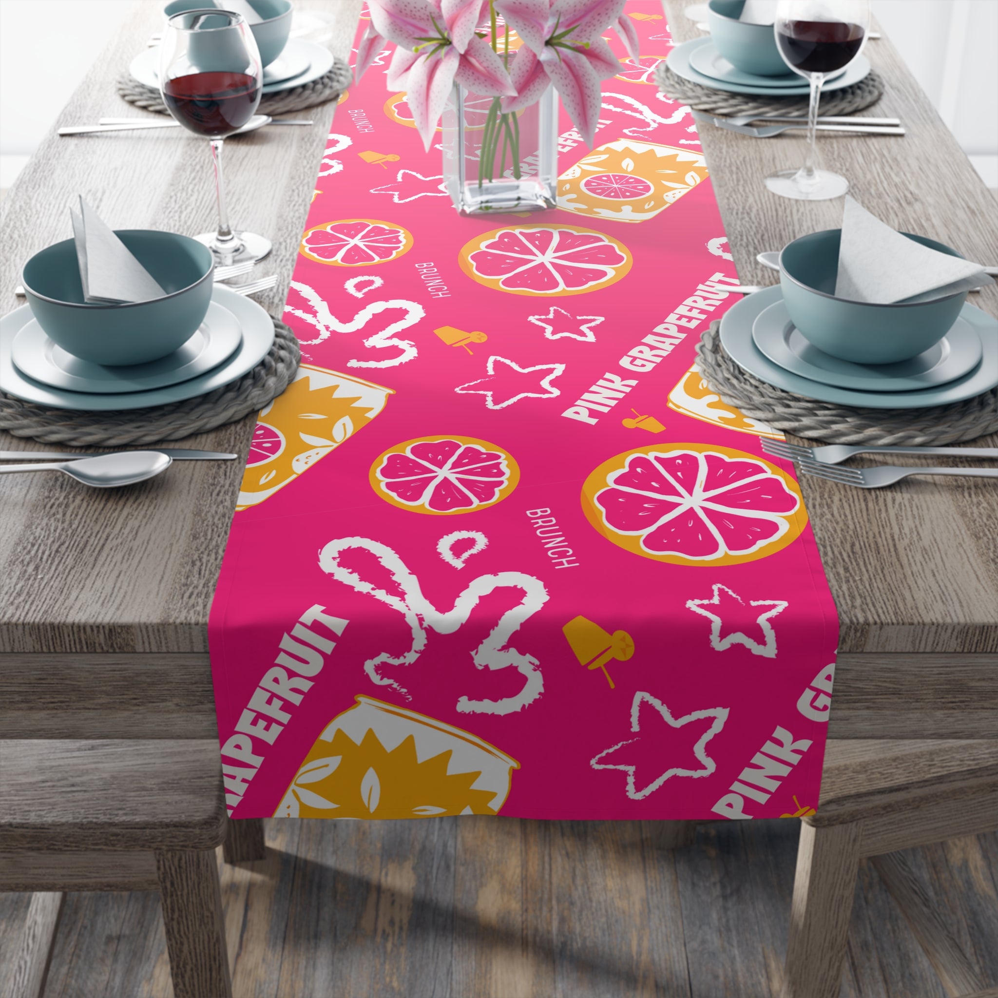 Pink Grapefruit Table Runner — Citrus Summer Decor