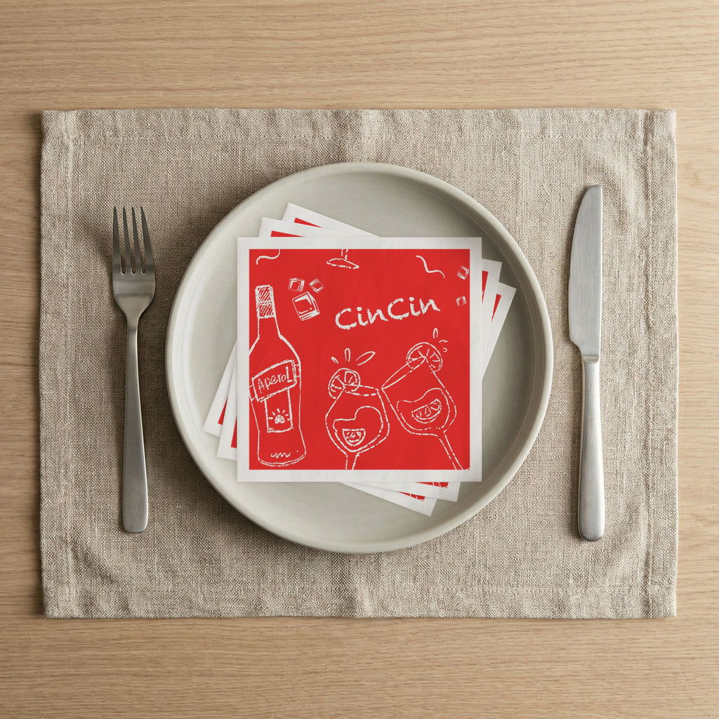 Cin Cin Aperol Cocktail Napkins (Pack of 50) – Red Paper Napkins, Cocktail Party Decor, Beverage Napkins, Hostess Gift