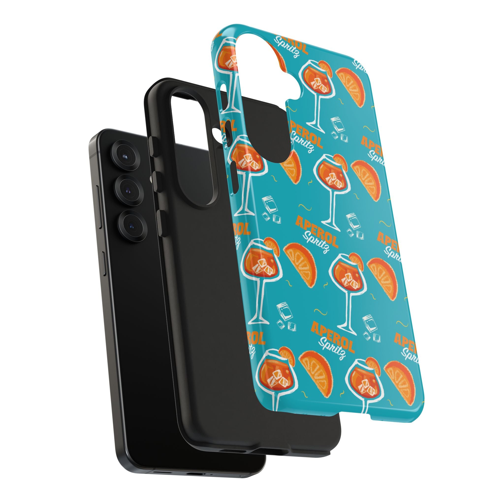 Aperol Spritz Tough Phone Case — Turquoise Cocktail Pattern Protective Cover