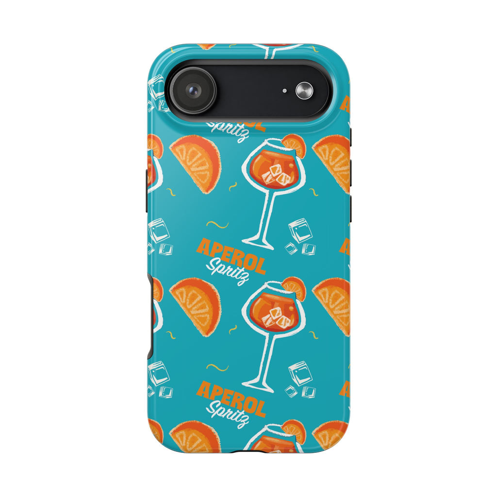 Aperol Spritz Tough Phone Case — Turquoise Cocktail Pattern Protective Cover