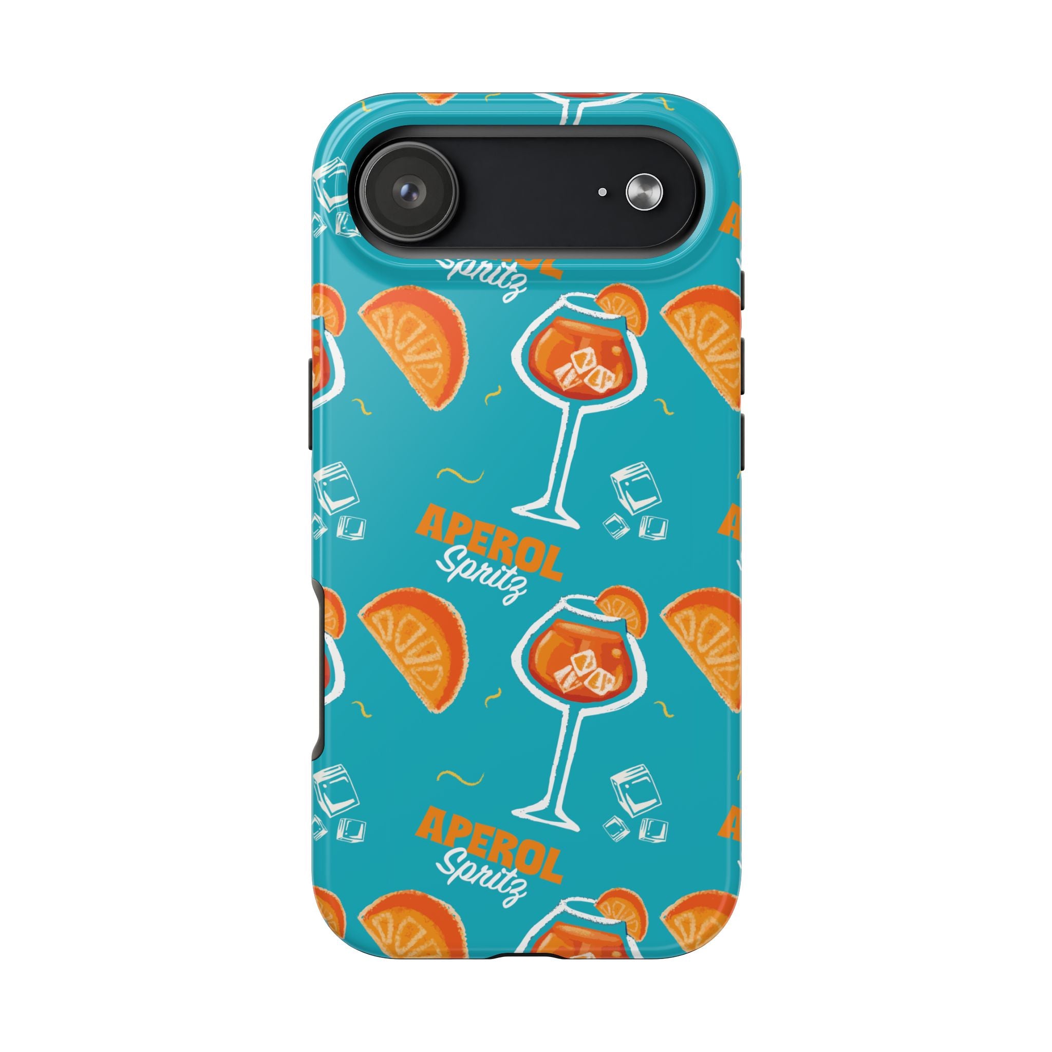 Aperol Spritz Tough Phone Case — Turquoise Cocktail Pattern Protective Cover