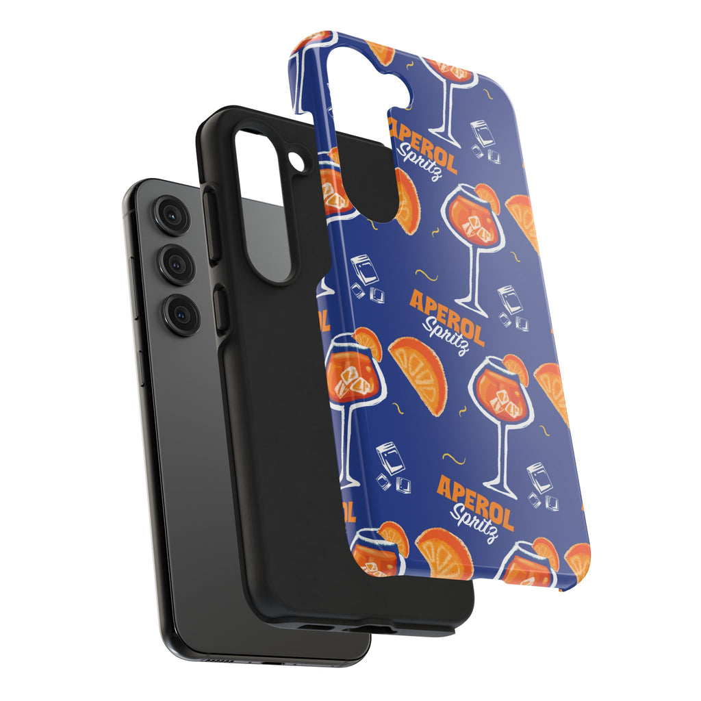 Aperol Spritz Tough Phone Case — Blue Cocktail Pattern Protective Cover