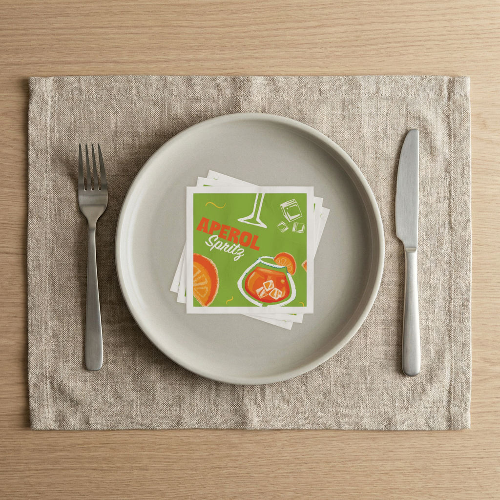 Aperol Brunch Cocktail Napkins (Pack of 50) – Green Paper Napkins, Cocktail Party Decor, Brunch Beverage Napkins, Hostess Gift