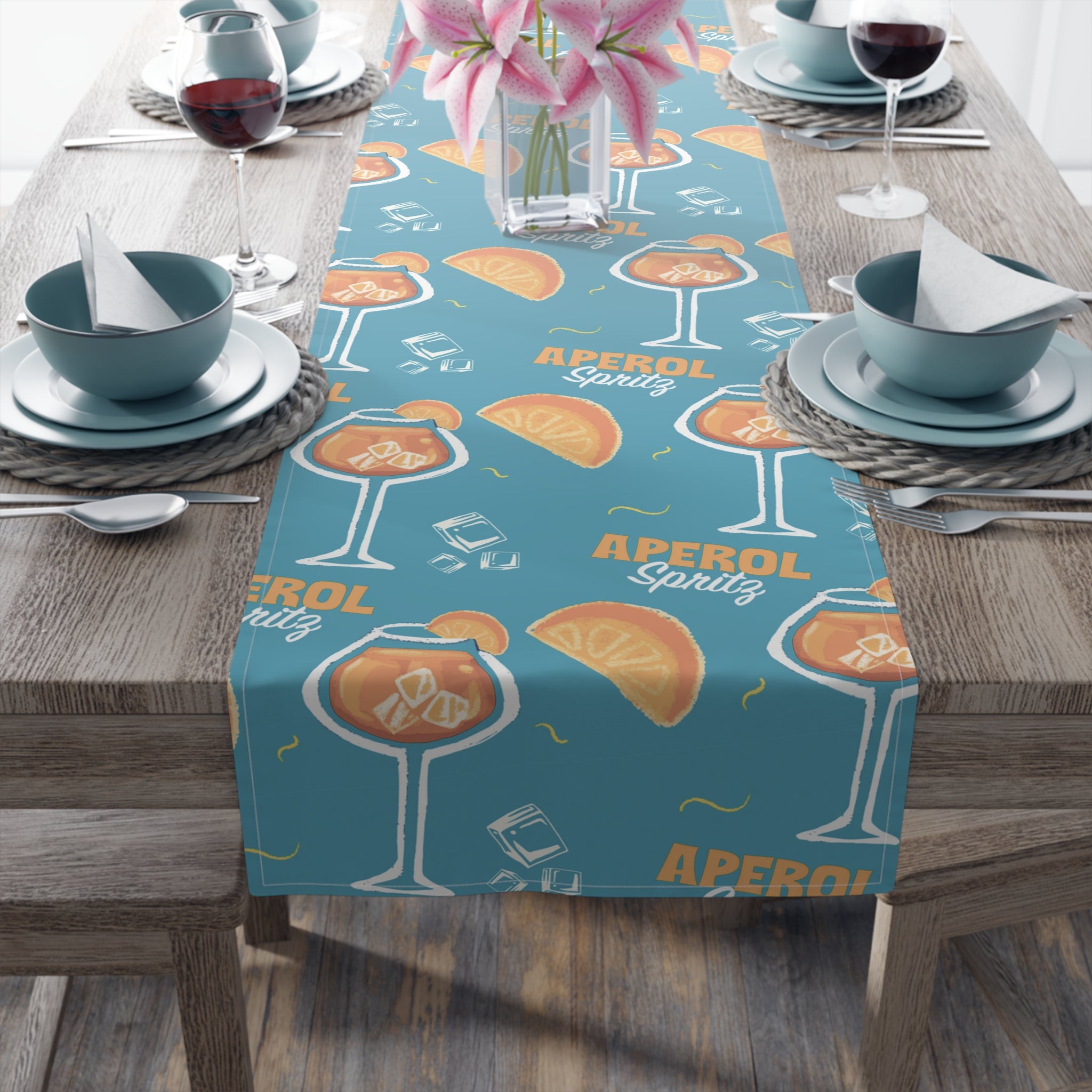 Aperol Spritz Table Runner – Turquoise Cocktail Party Decor