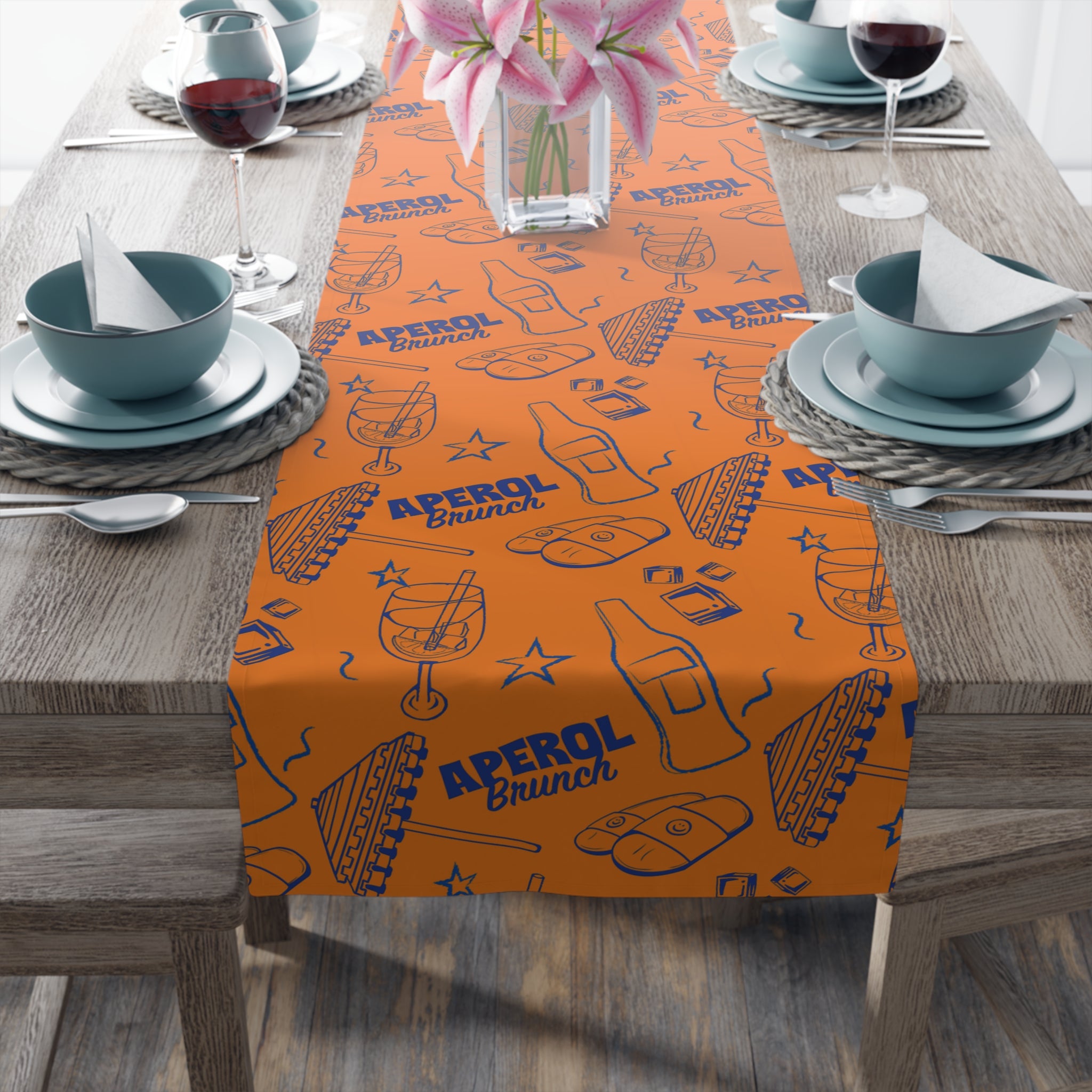 Aperol Brunch Table Runner — Orange Citrus Summer Decor