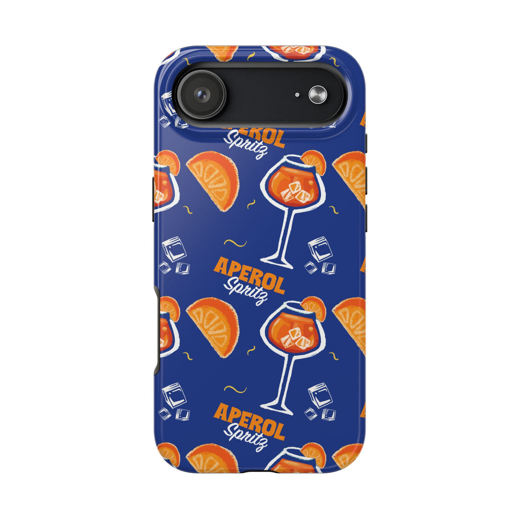 Aperol Spritz Tough Phone Case — Blue Cocktail Pattern Protective Cover