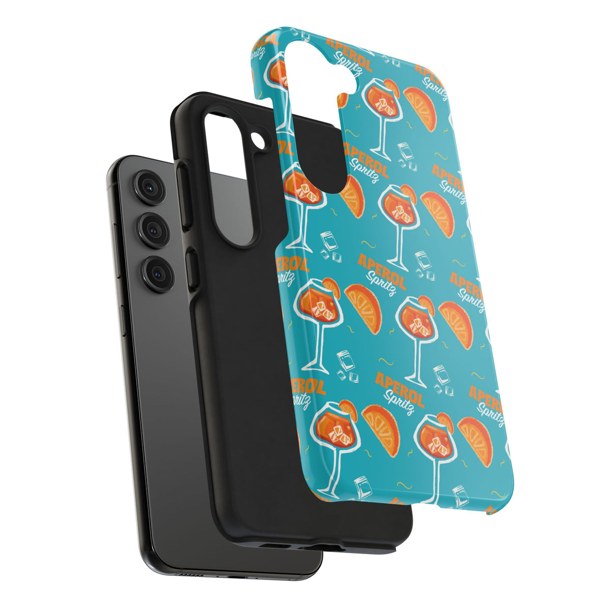Aperol Spritz Tough Phone Case — Turquoise Cocktail Pattern Protective Cover