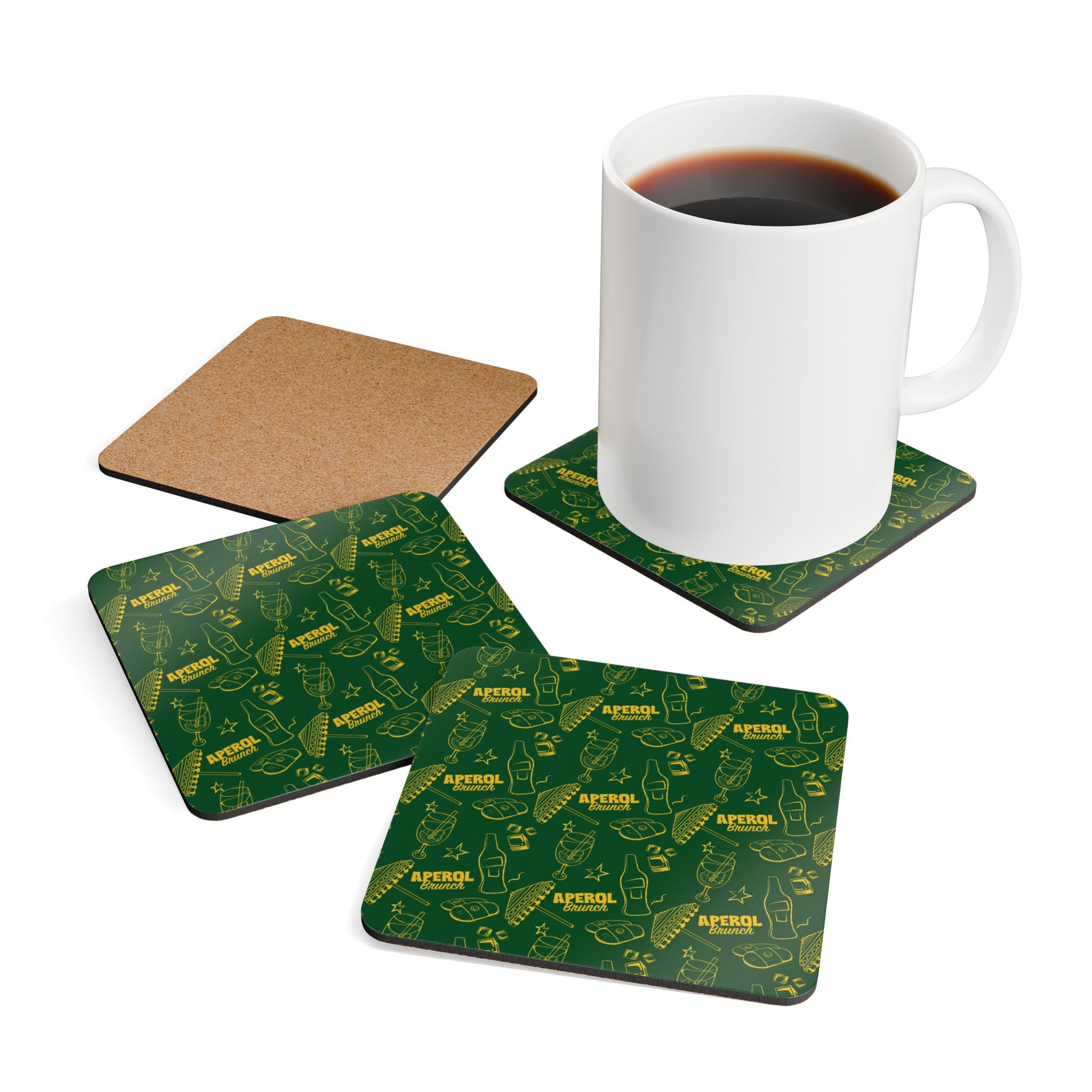 Aperol Brunch Corkwood Coaster Set (4-Pack) – Green Brunch Collection Inspired Design