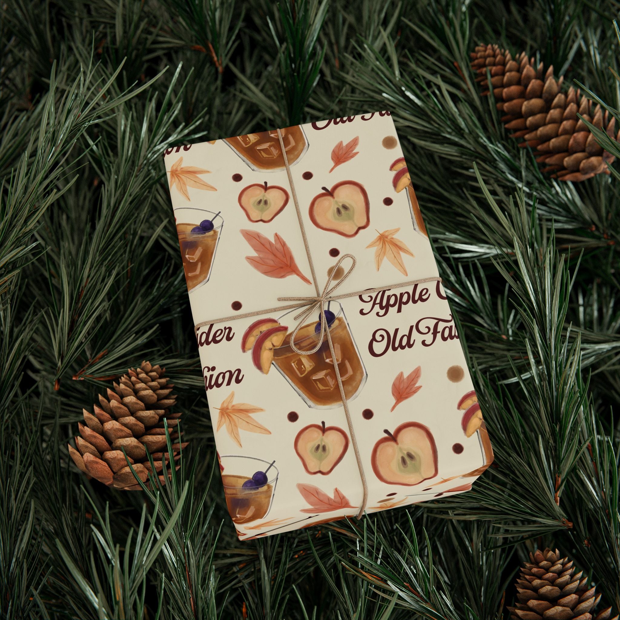 Apple Cider Old Fashioned Wrapping Paper Roll — Beige Apple Cider Collection Inspired Design