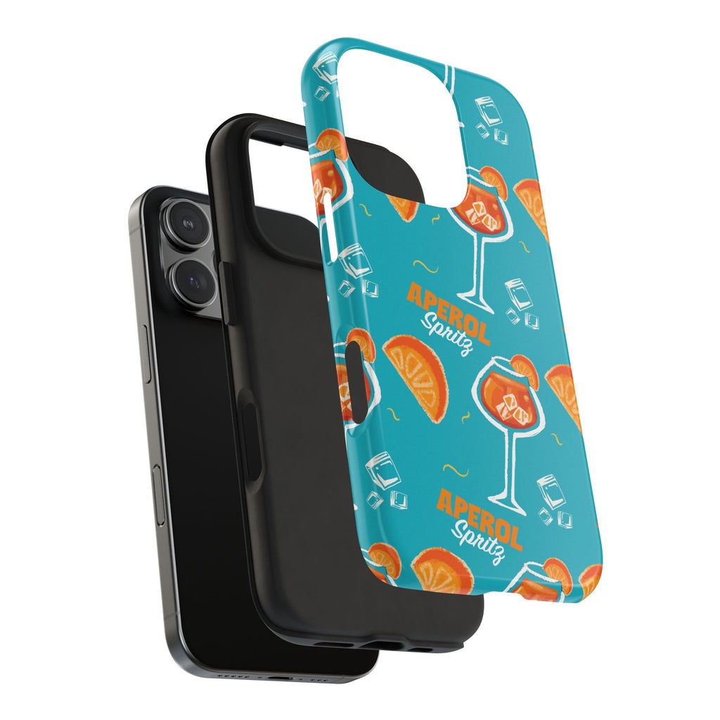 Aperol Spritz Tough Phone Case — Turquoise Cocktail Pattern Protective Cover