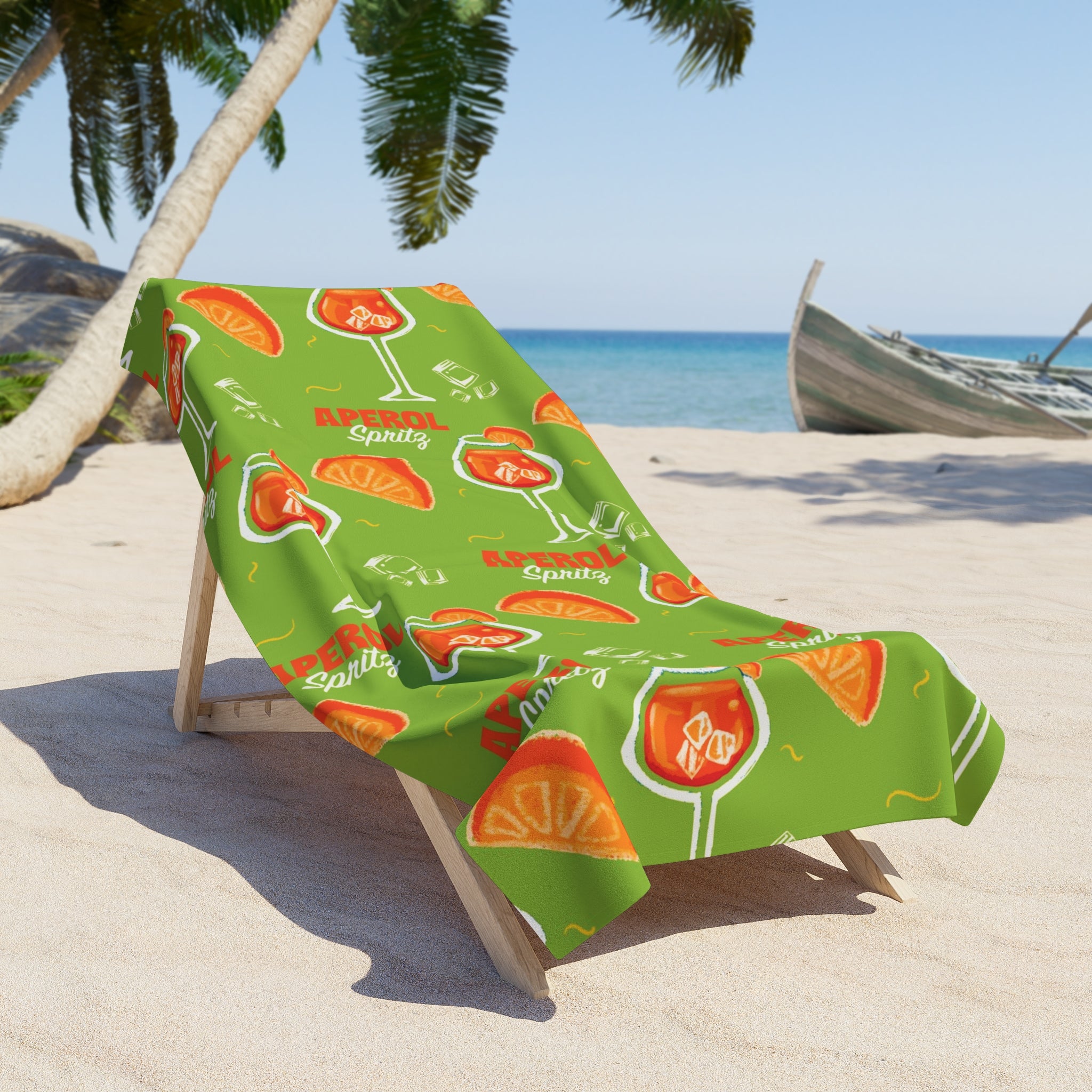 Aperol Spritz Pattern Beach Towel — Green Citrus Summer Towel