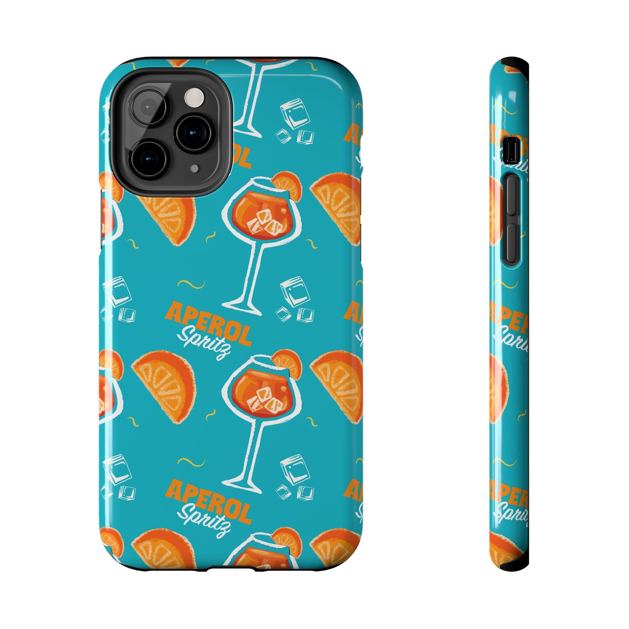 Aperol Spritz Tough Phone Case — Turquoise Cocktail Pattern Protective Cover