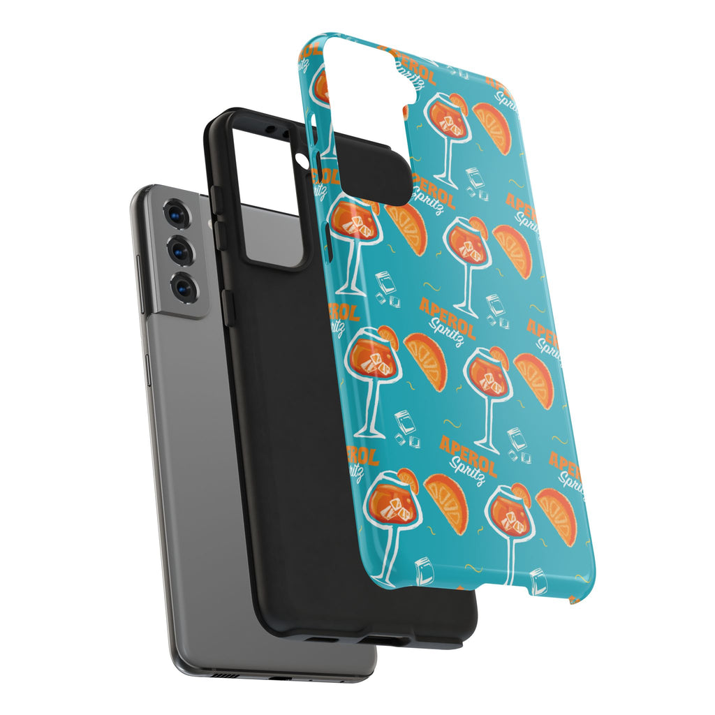 Aperol Spritz Tough Phone Case — Turquoise Cocktail Pattern Protective Cover