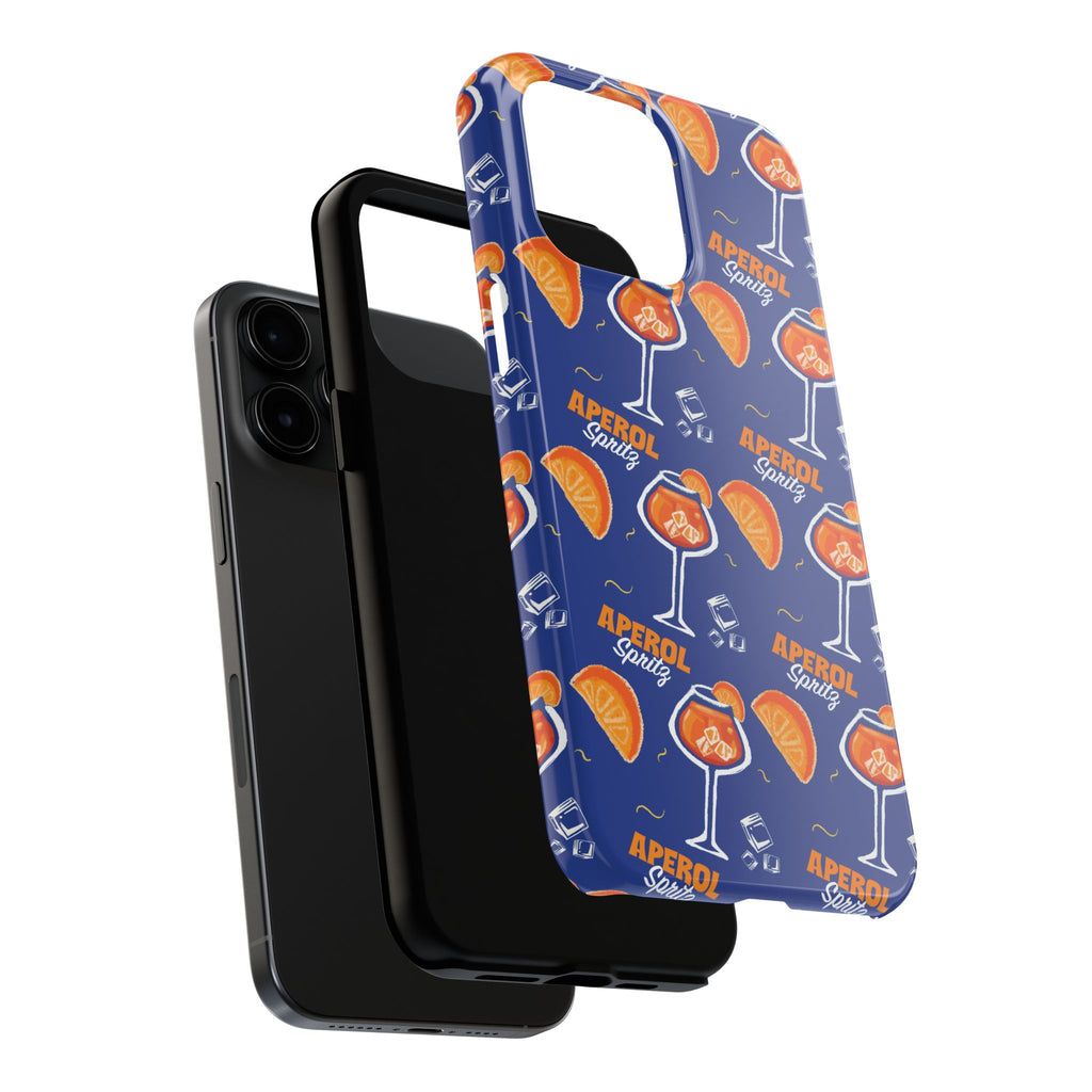 Aperol Spritz Tough Phone Case — Blue Cocktail Pattern Protective Cover