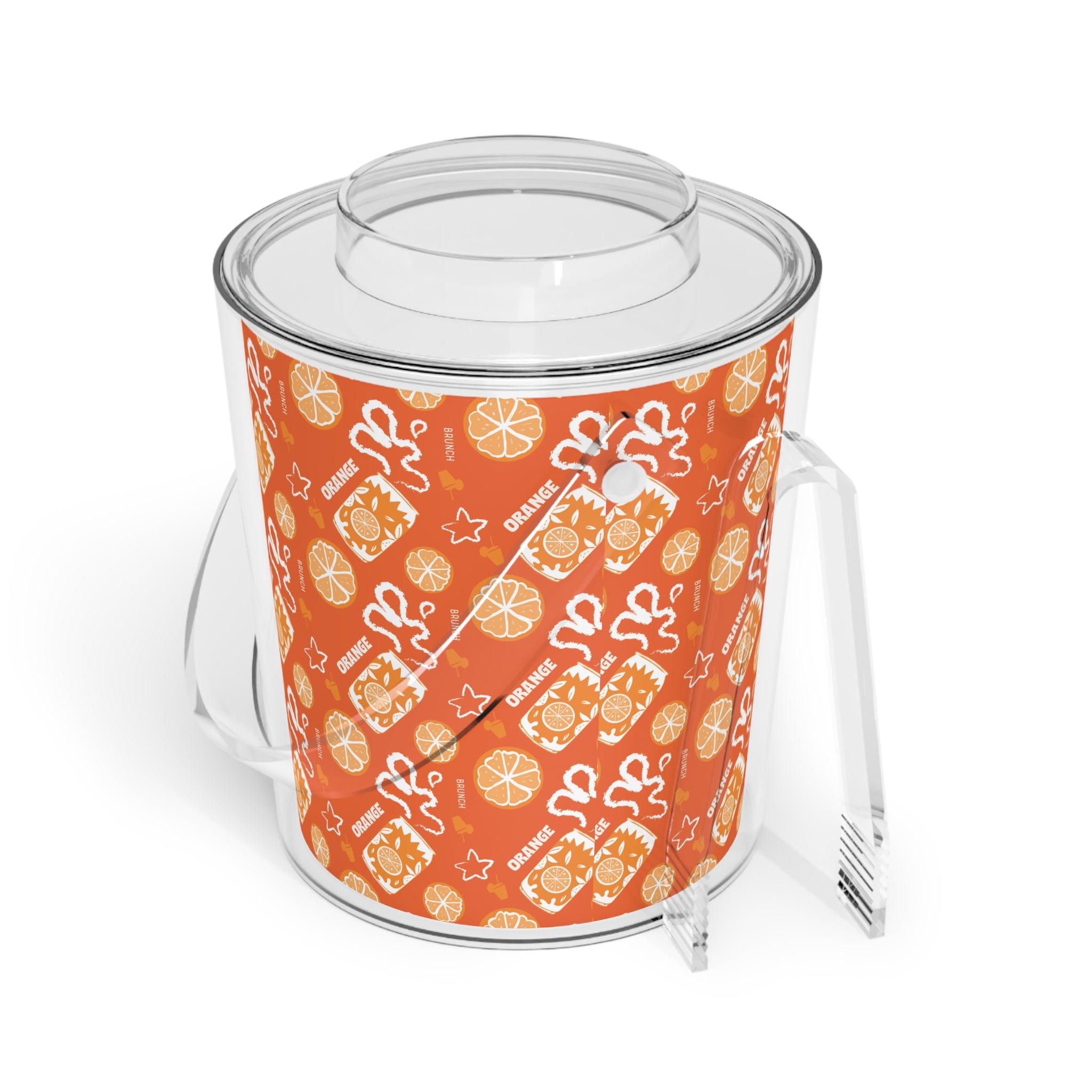 Orange Ice Bucket with Tongs – Citrus Cocktail Ice Bucket, Summer Party Decor, Patio Bar Accessories, Hostess Gift