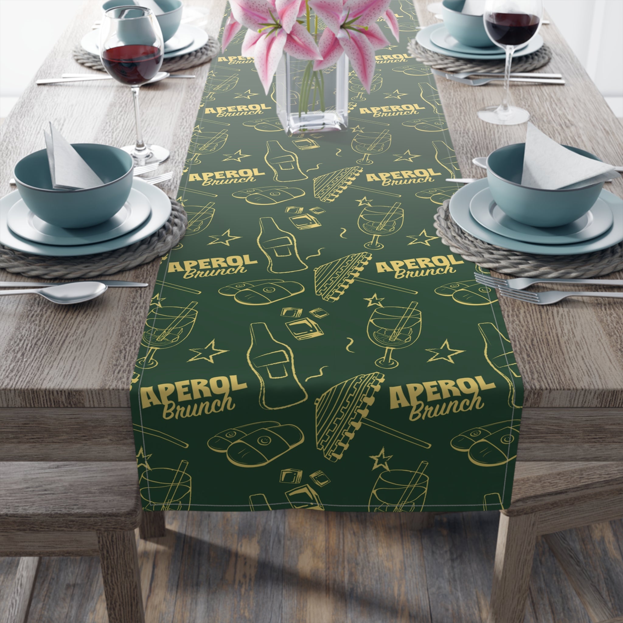Aperol Brunch Table Runner — Green Citrus Summer Decor