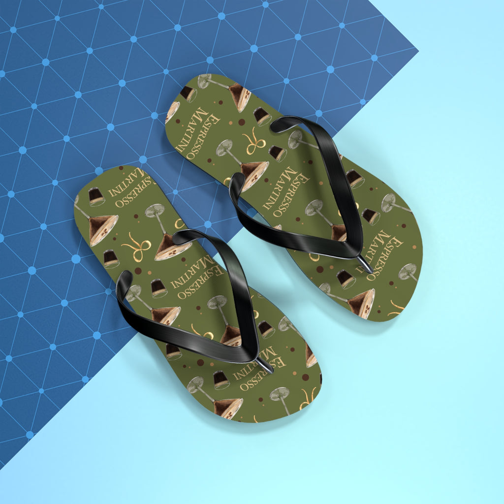 Espresso Martini Flip Flops — Olive Green Espresso Collection Inspired Design
