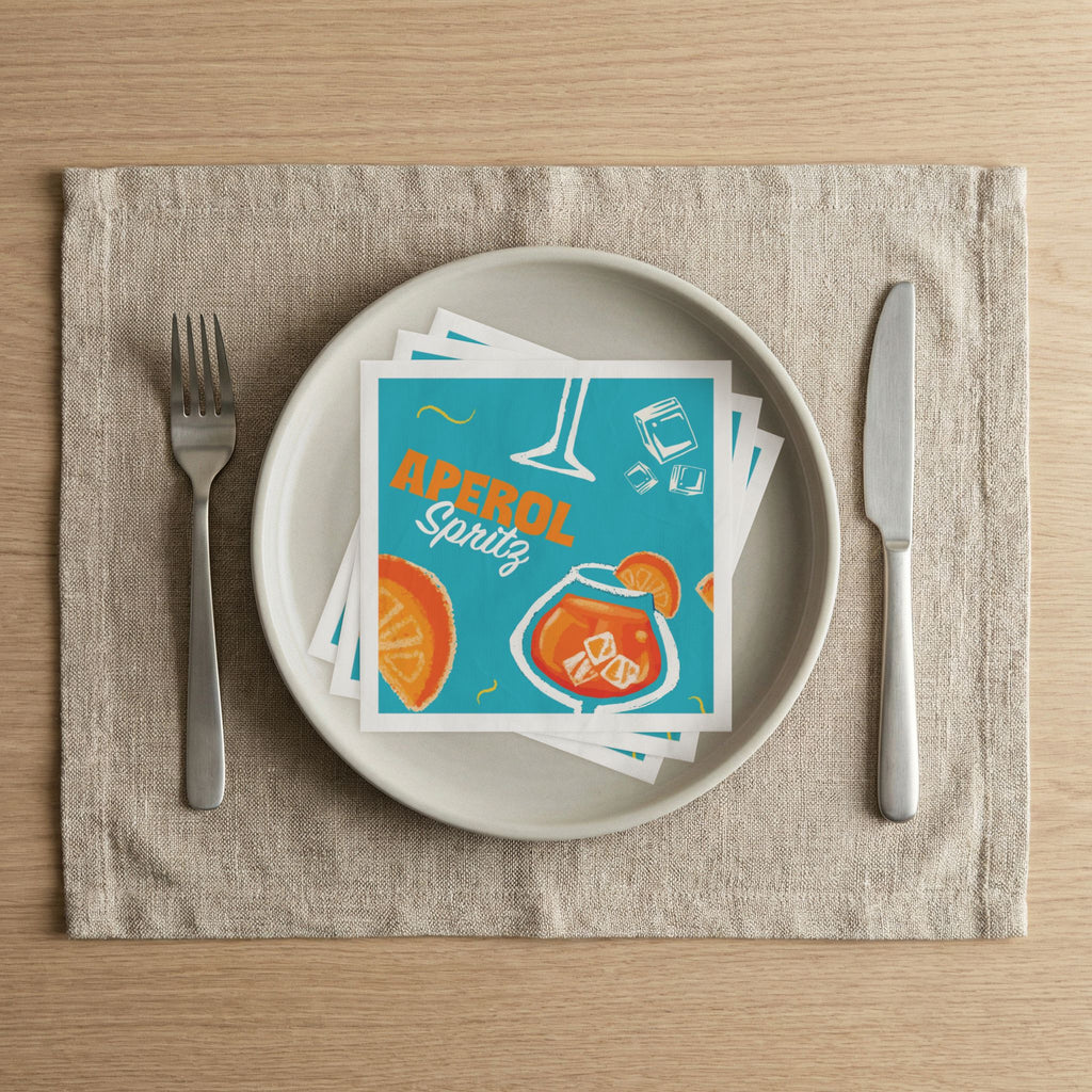 Aperol Brunch Cocktail Napkins (Pack of 50) – Turquoise Paper Napkins, Cocktail Party Decor, Brunch Beverage Napkins, Hostess Gift
