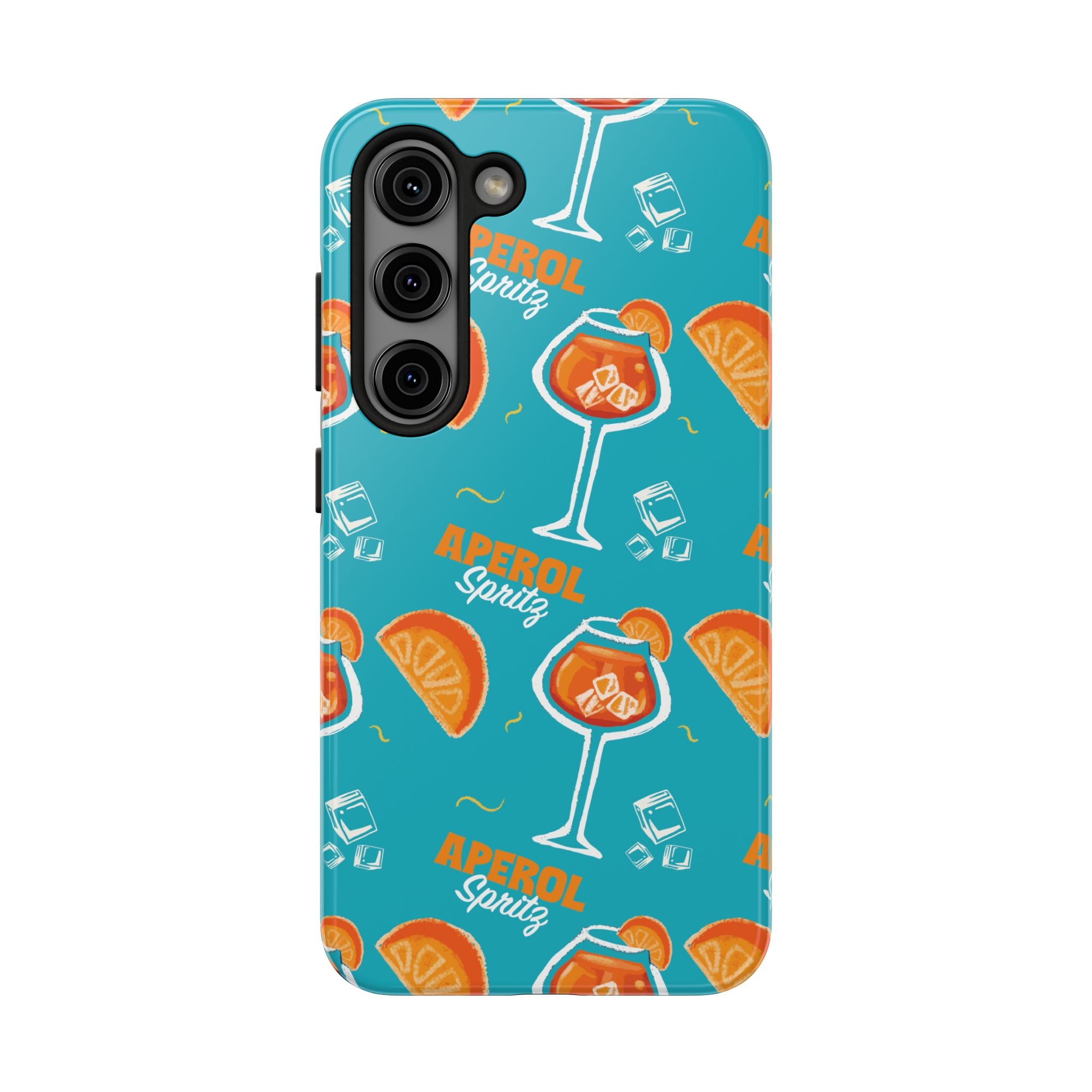 Aperol Spritz Tough Phone Case — Turquoise Cocktail Pattern Protective Cover