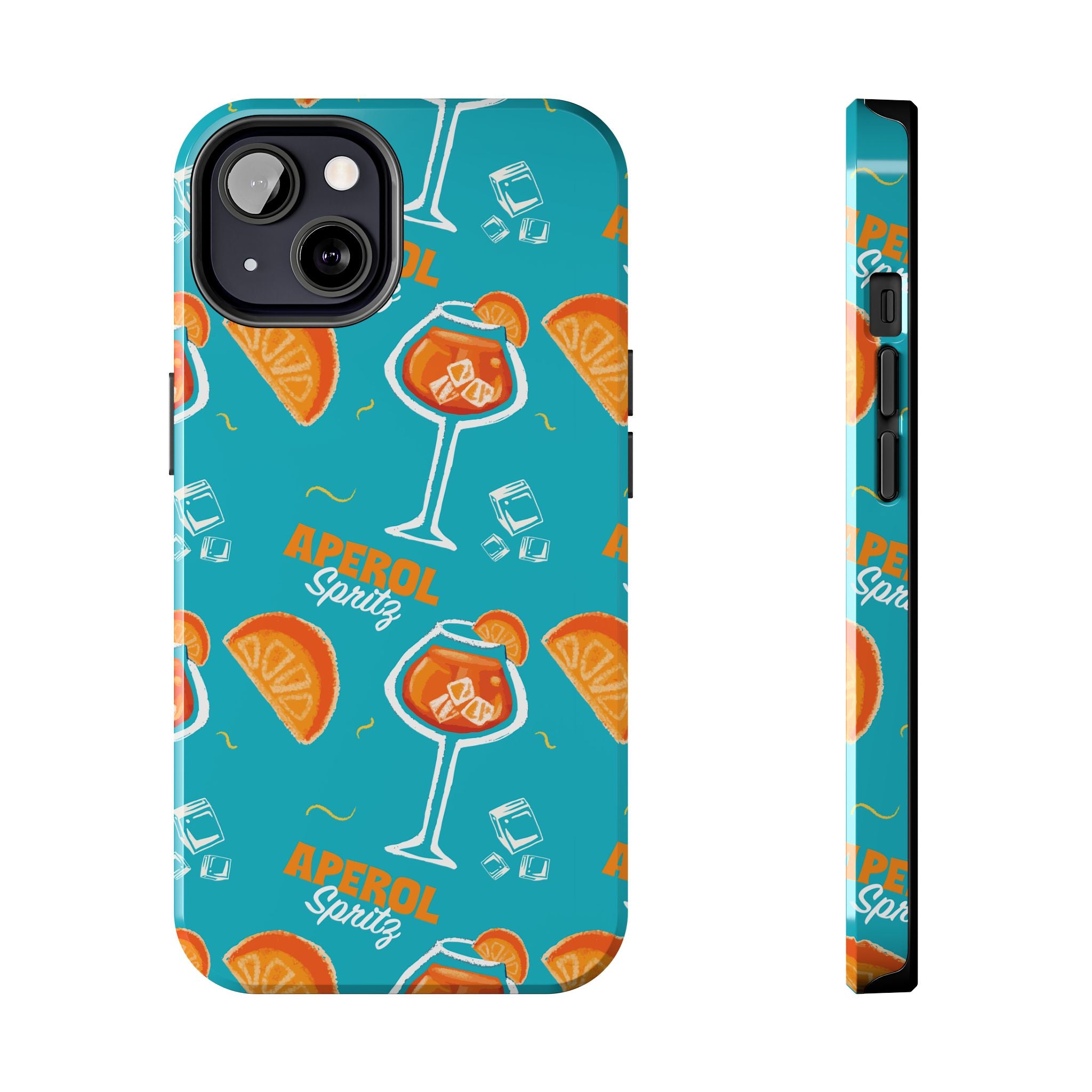 Aperol Spritz Tough Phone Case — Turquoise Cocktail Pattern Protective Cover
