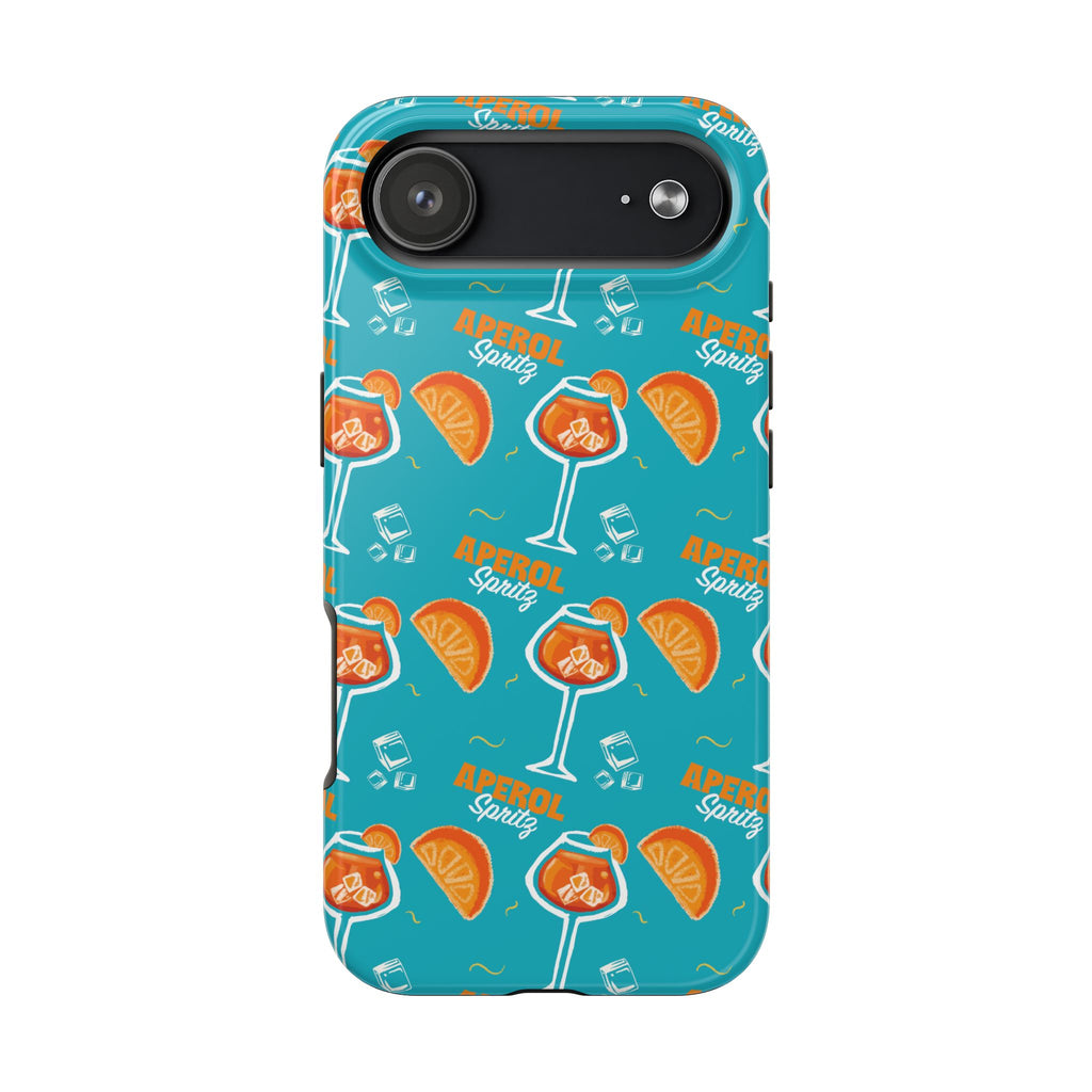 Aperol Spritz Tough Phone Case — Turquoise Cocktail Pattern Protective Cover