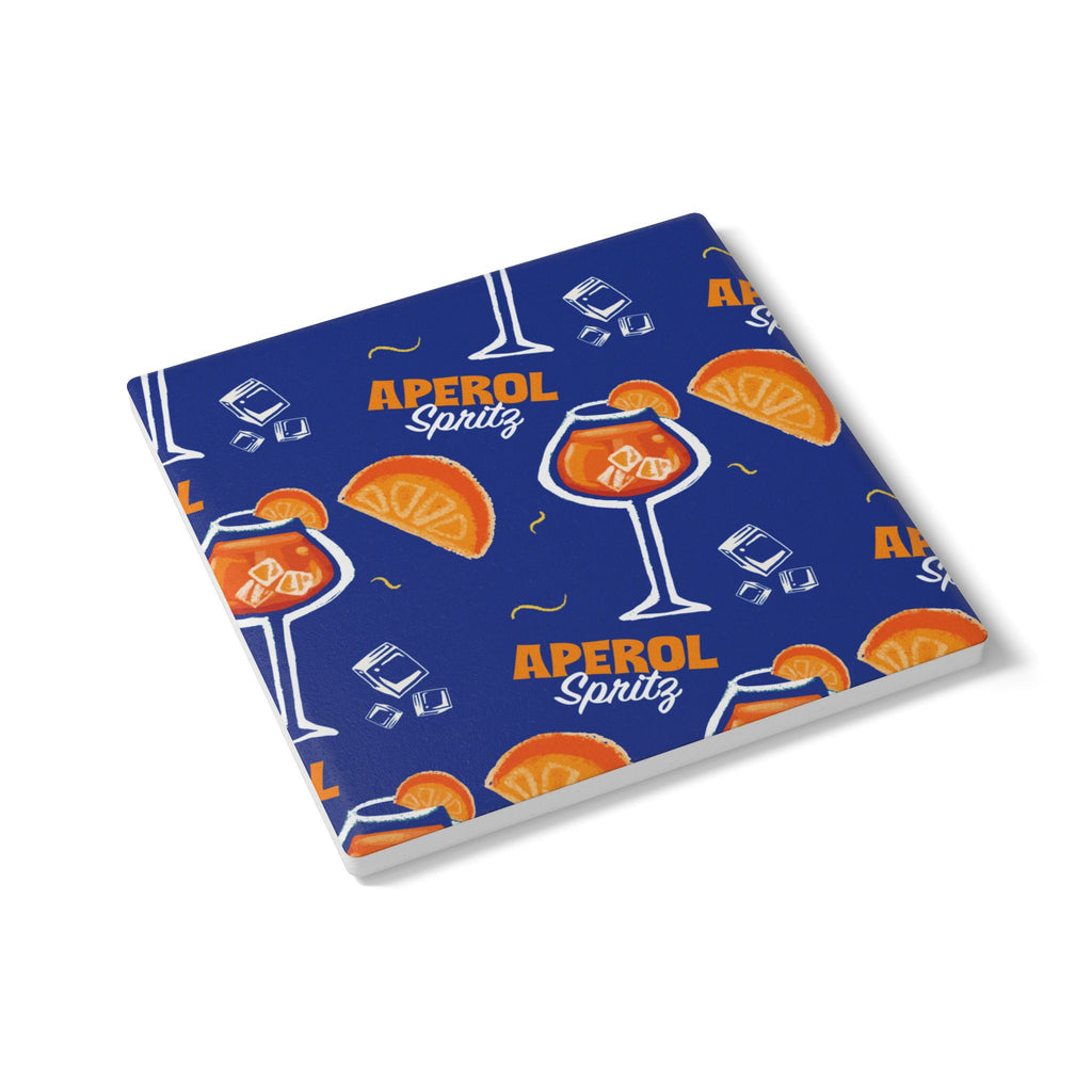 Aperol Spritz Ceramic Coaster — Square Cork-Back Drink Coaster
