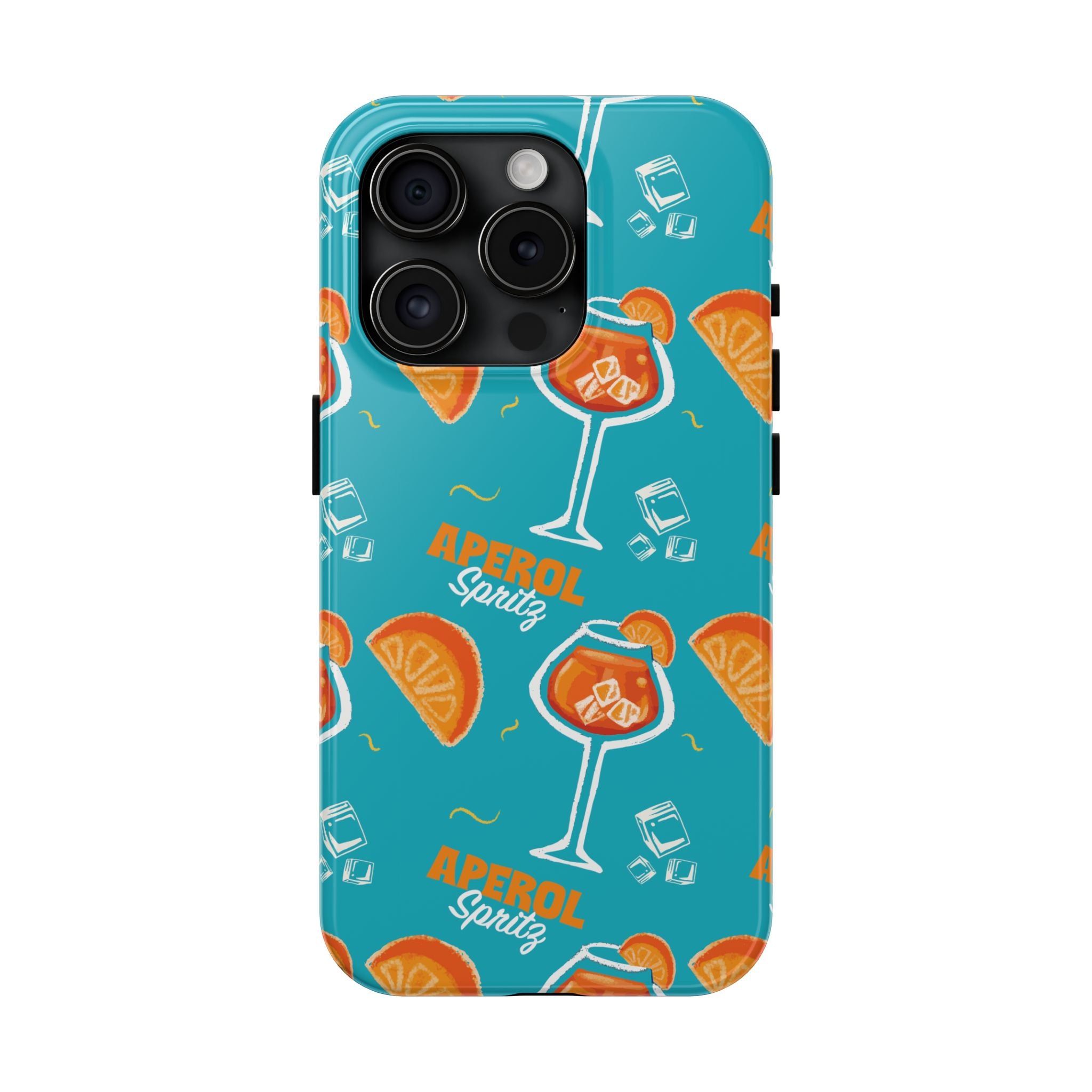 Aperol Spritz Tough Phone Case — Turquoise Cocktail Pattern Protective Cover