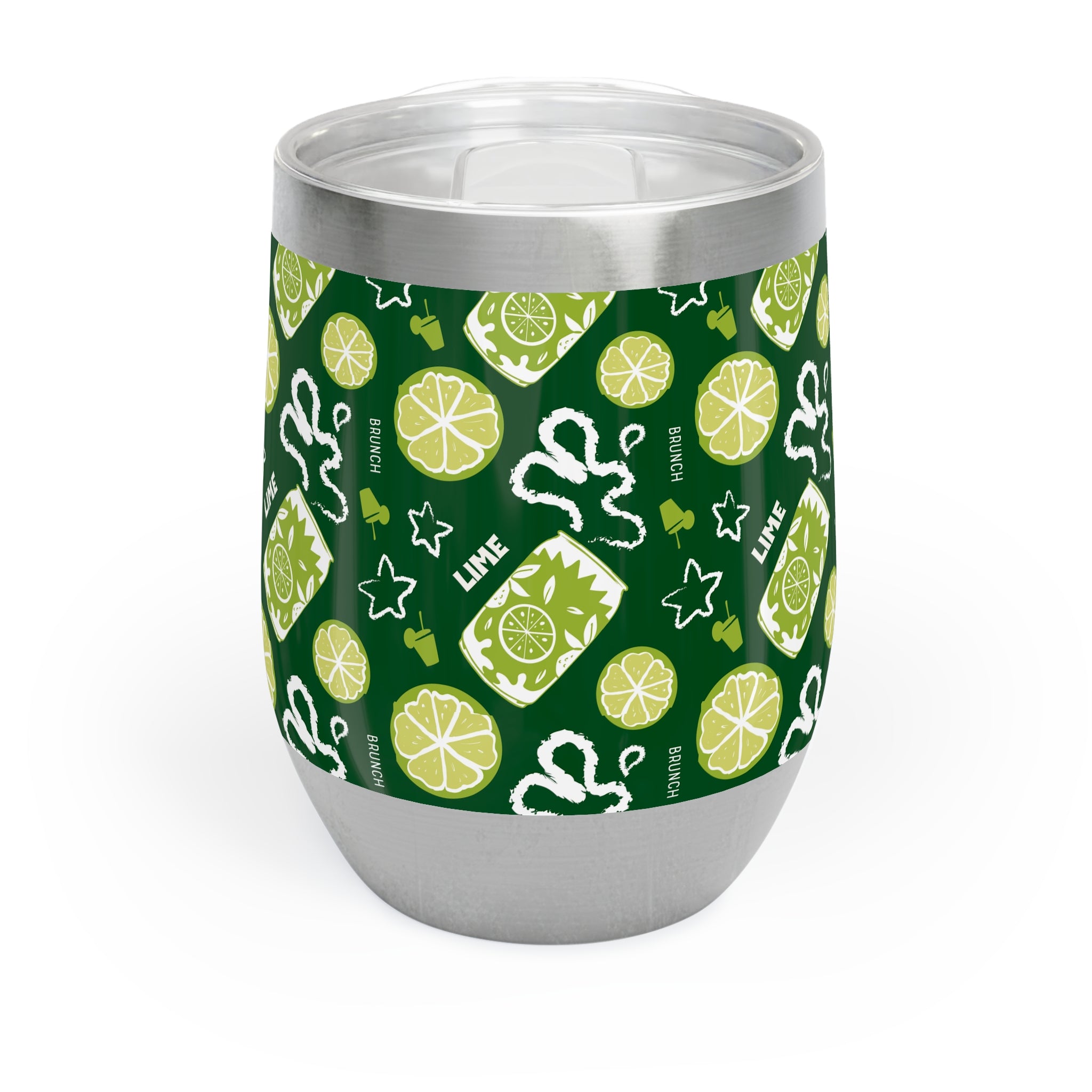 Lime Brunch Fruit Pattern Wine Tumbler — Green Aperol Inspired Design