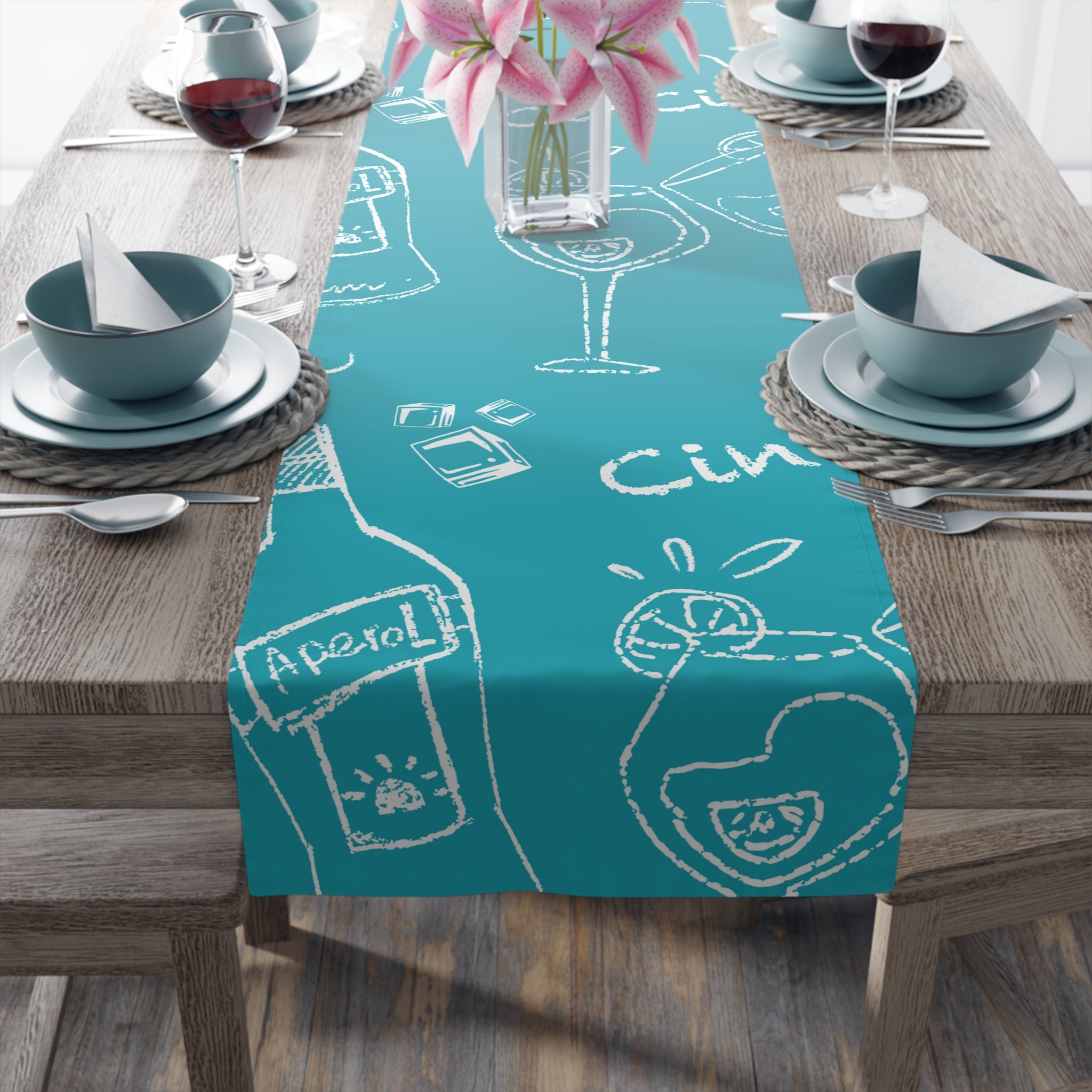 Cin Cin Spritz Table Runner — Turquoise Aperol Inspired Design