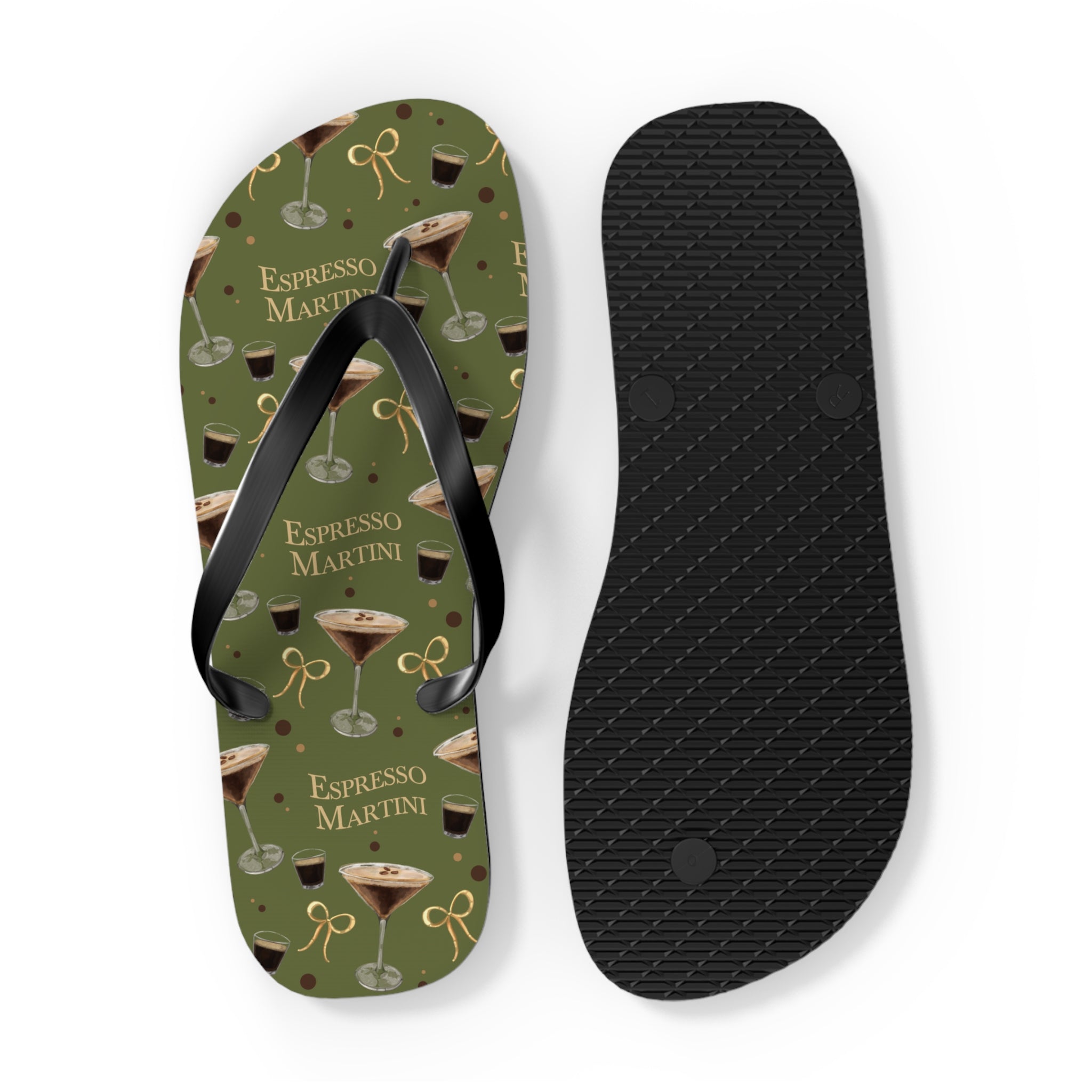 Espresso Martini Flip Flops — Olive Green Espresso Collection Inspired Design