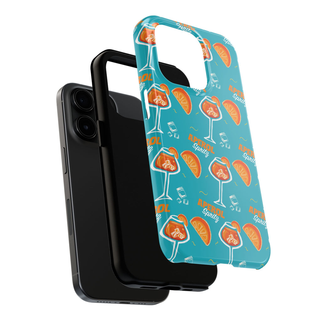 Aperol Spritz Tough Phone Case — Turquoise Cocktail Pattern Protective Cover