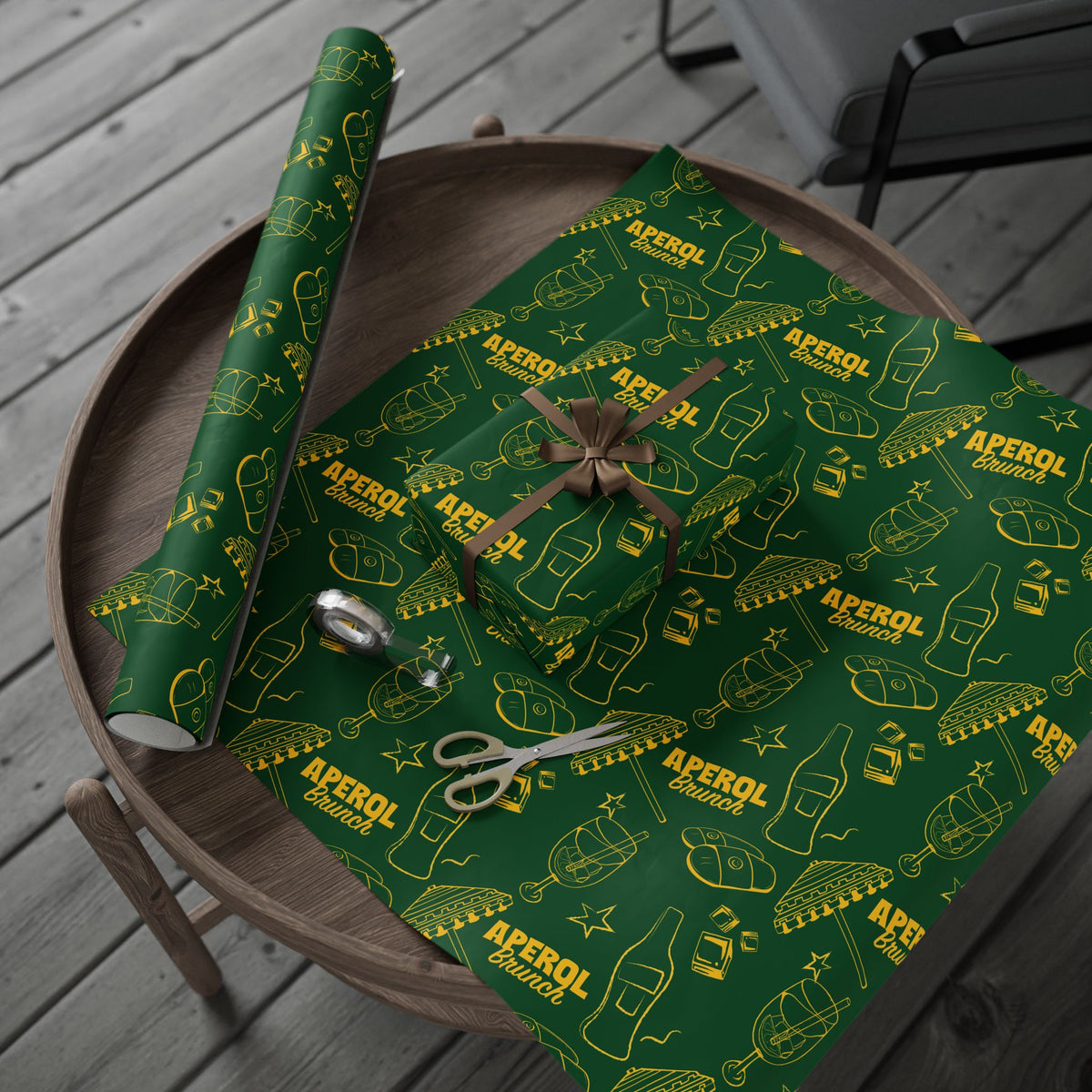 Aperol Brunch Peel Wrapping Paper Roll — Green Brunch Collection Inspired Design