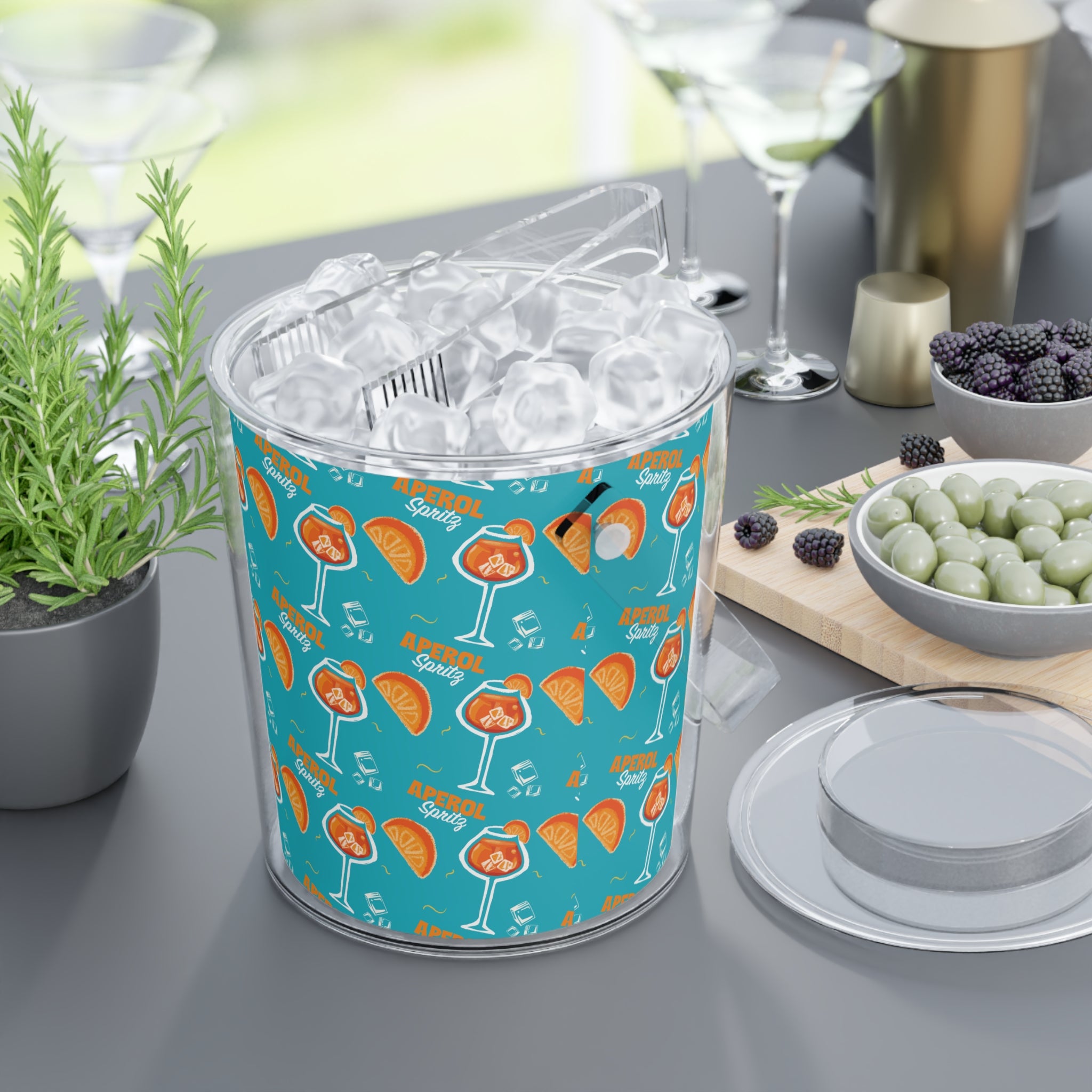 Aperol Spritz Ice Bucket with Tongs — Turquoise Spritz Collection Inspired Design