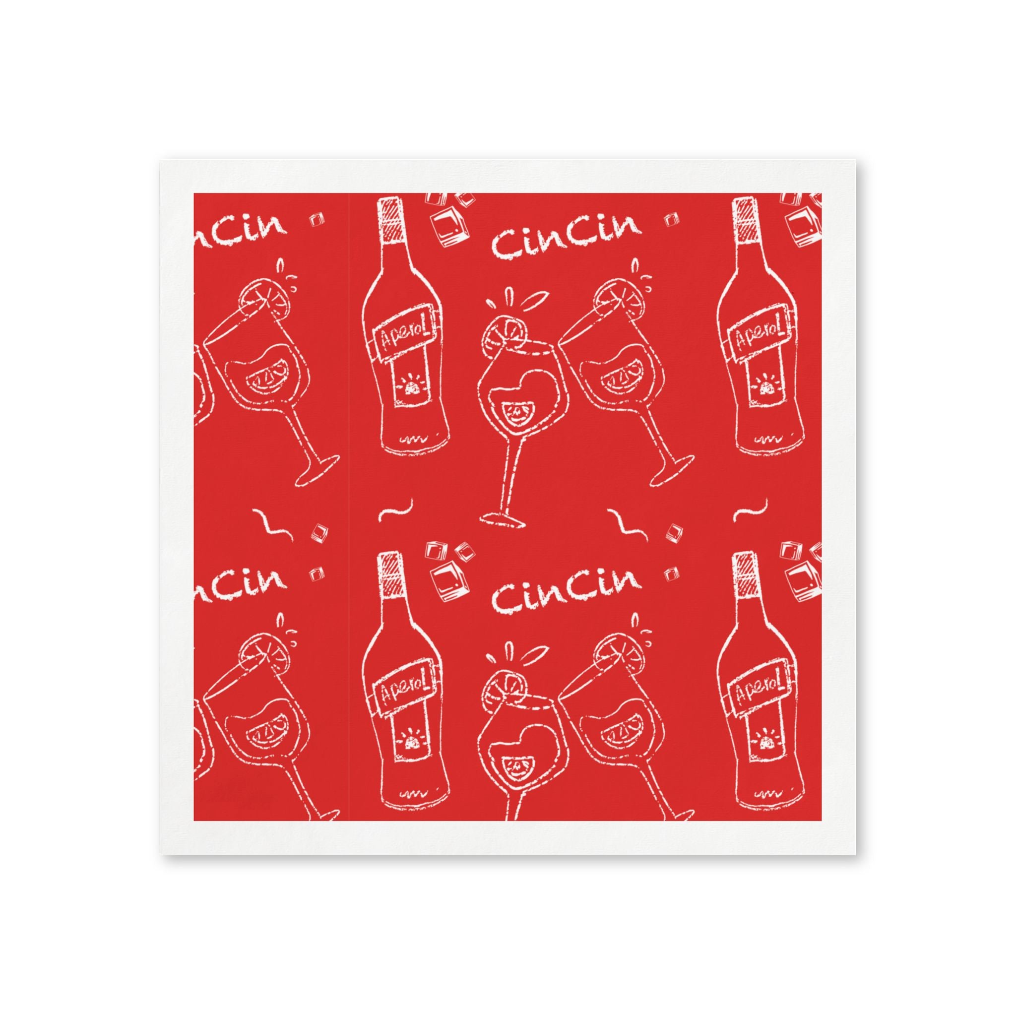 Cin Cin Cocktail Napkins (Pack of 50) – Red Aperol Party Napkins, Cocktail Beverage Napkins, Summer Entertaining Decor, Hostess Gift