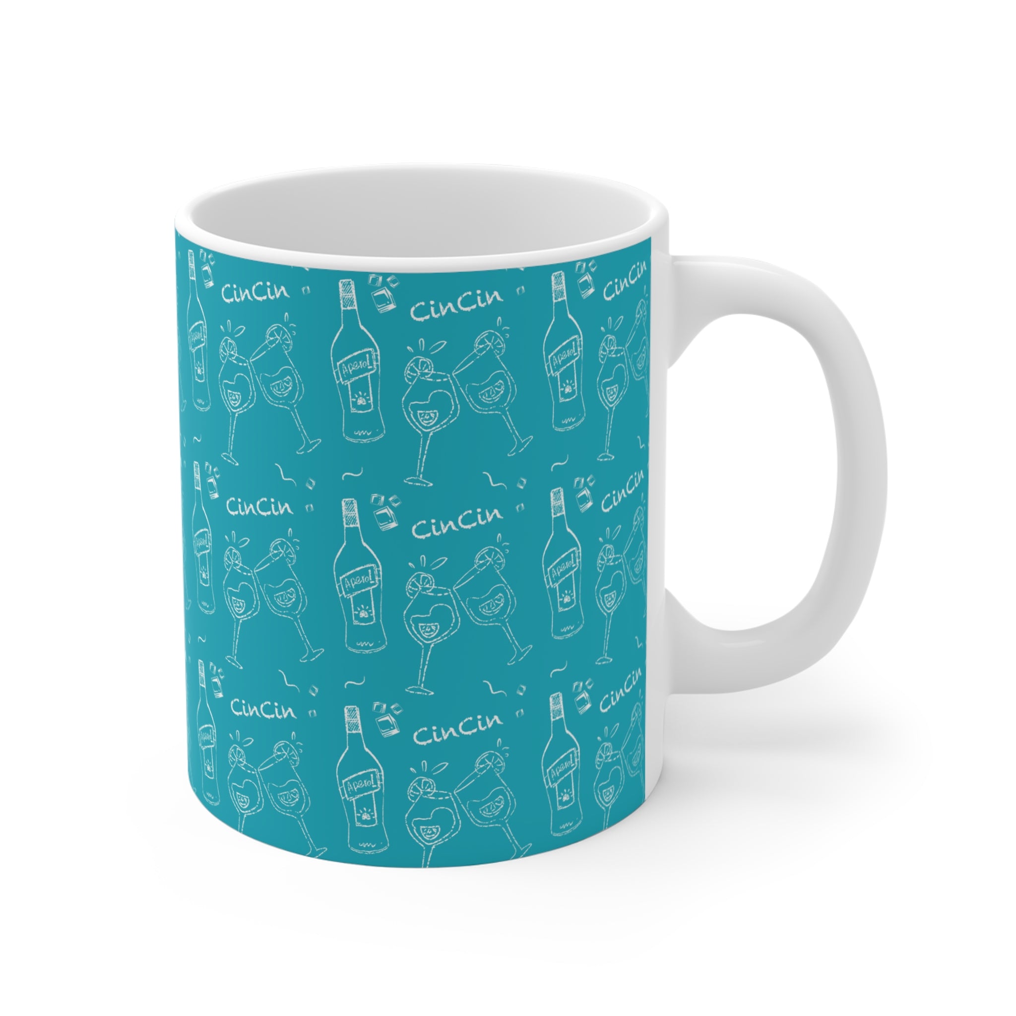 Cin Cin 11oz Coffee Mug — Turquoise Cin Cin Brunch Collection Inspired Design