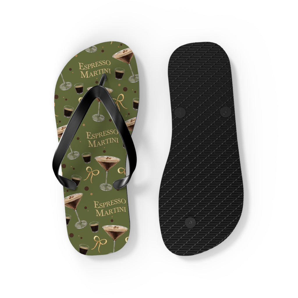 Espresso Martini Flip Flops — Olive Green Espresso Collection Inspired Design