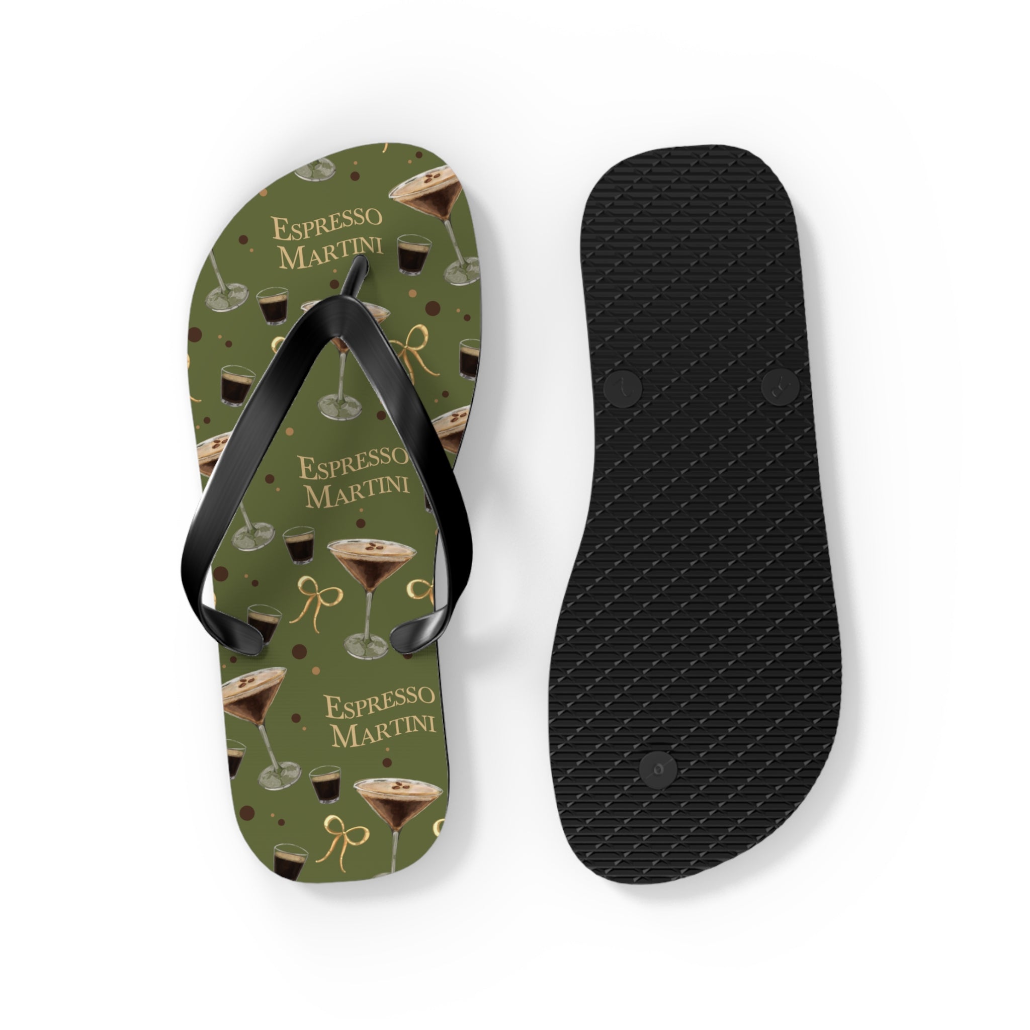 Espresso Martini Flip Flops — Olive Green Espresso Collection Inspired Design