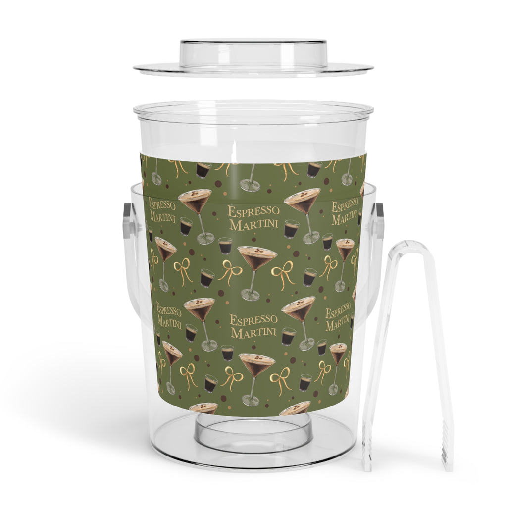 Espresso Martini Ice Bucket with Tongs — Olive Green Espresso Collection Inspired Design