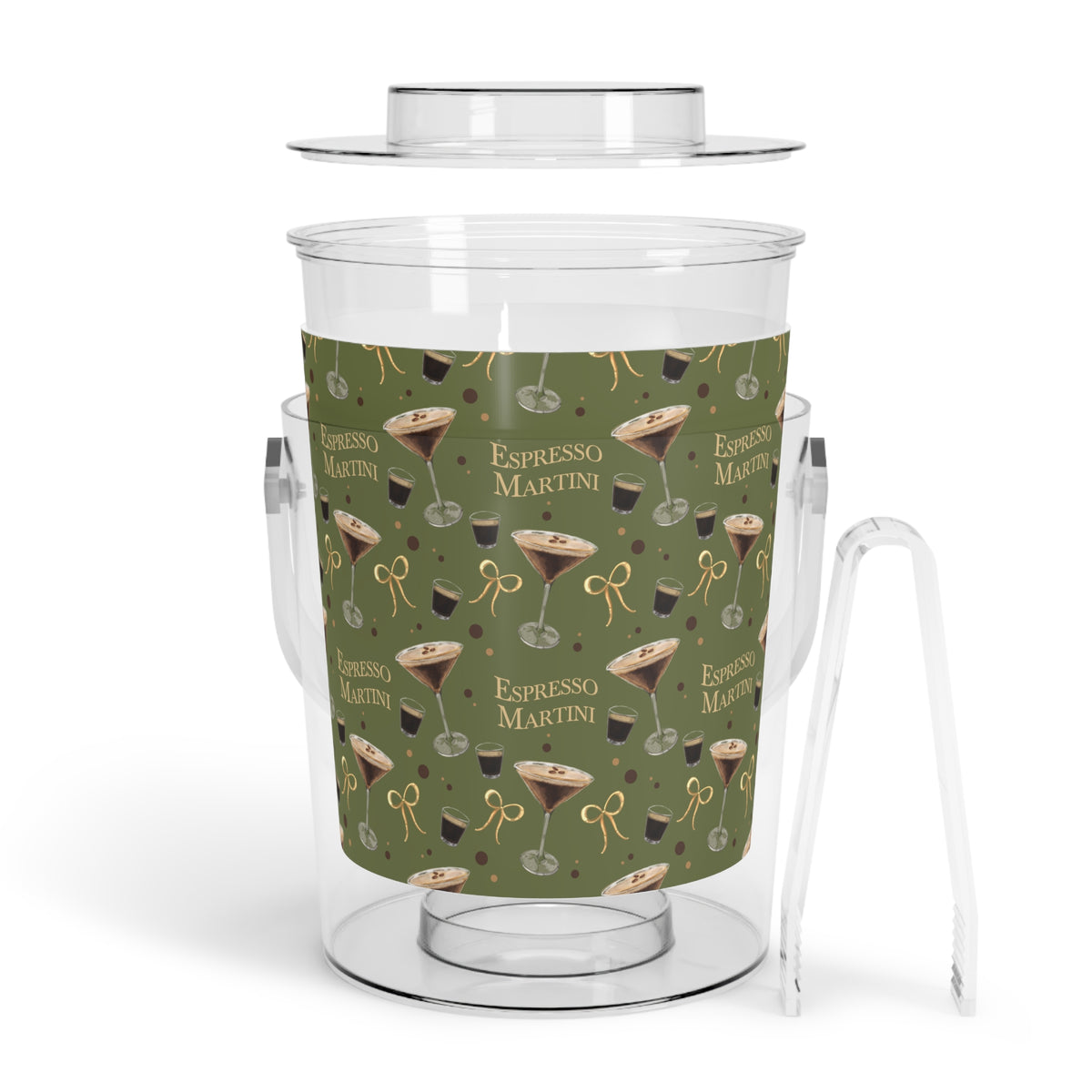 Espresso Martini Ice Bucket with Tongs — Olive Green Espresso Collection Inspired Design