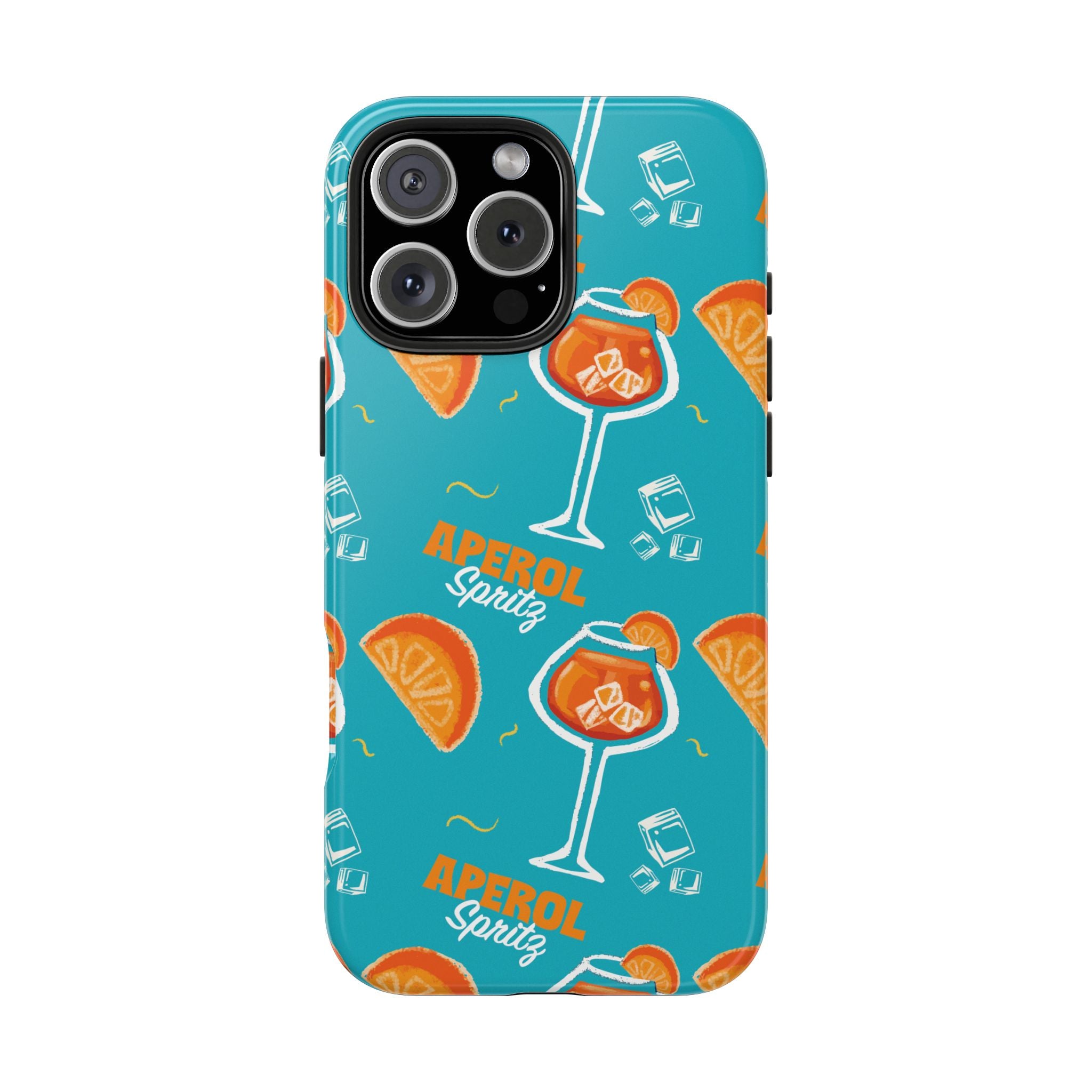 Aperol Spritz Tough Phone Case — Turquoise Cocktail Pattern Protective Cover