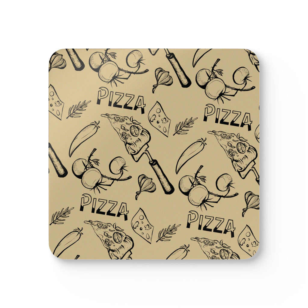 Pizza Pattern Cork Coasters — Set of 4 Rustic Kitchen Drink Coasters