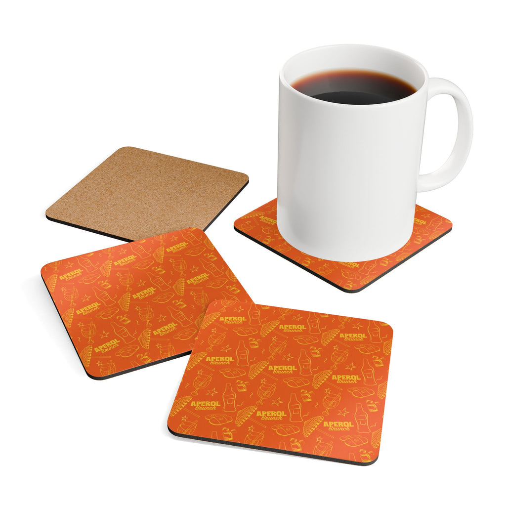 Aperol Brunch Corkwood Coaster Set (4-Pack) – Orange and Yellow Brunch Collection Inspired Design