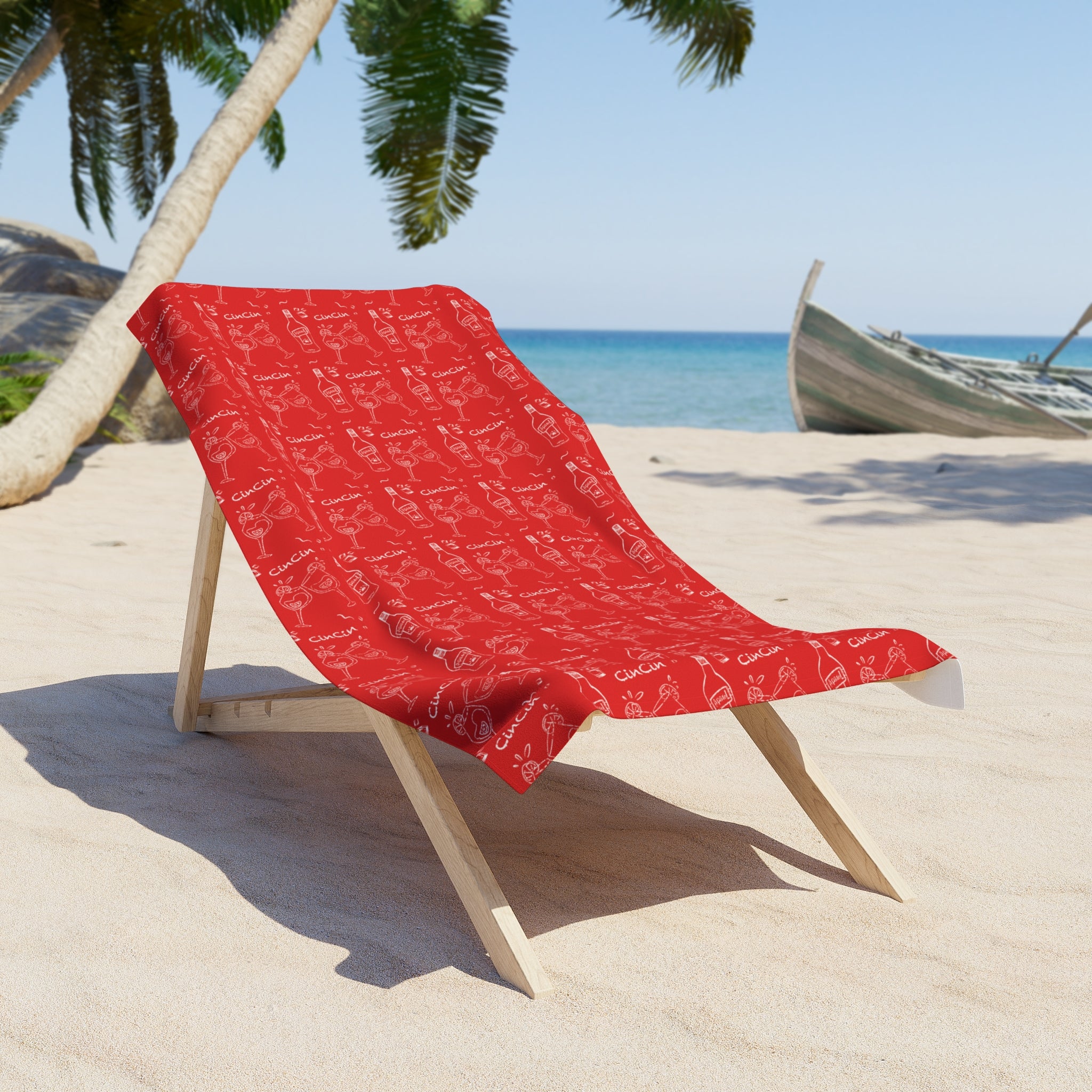 Cin Cin Spritz Beach Towel – Red Citrus Cocktail Pattern