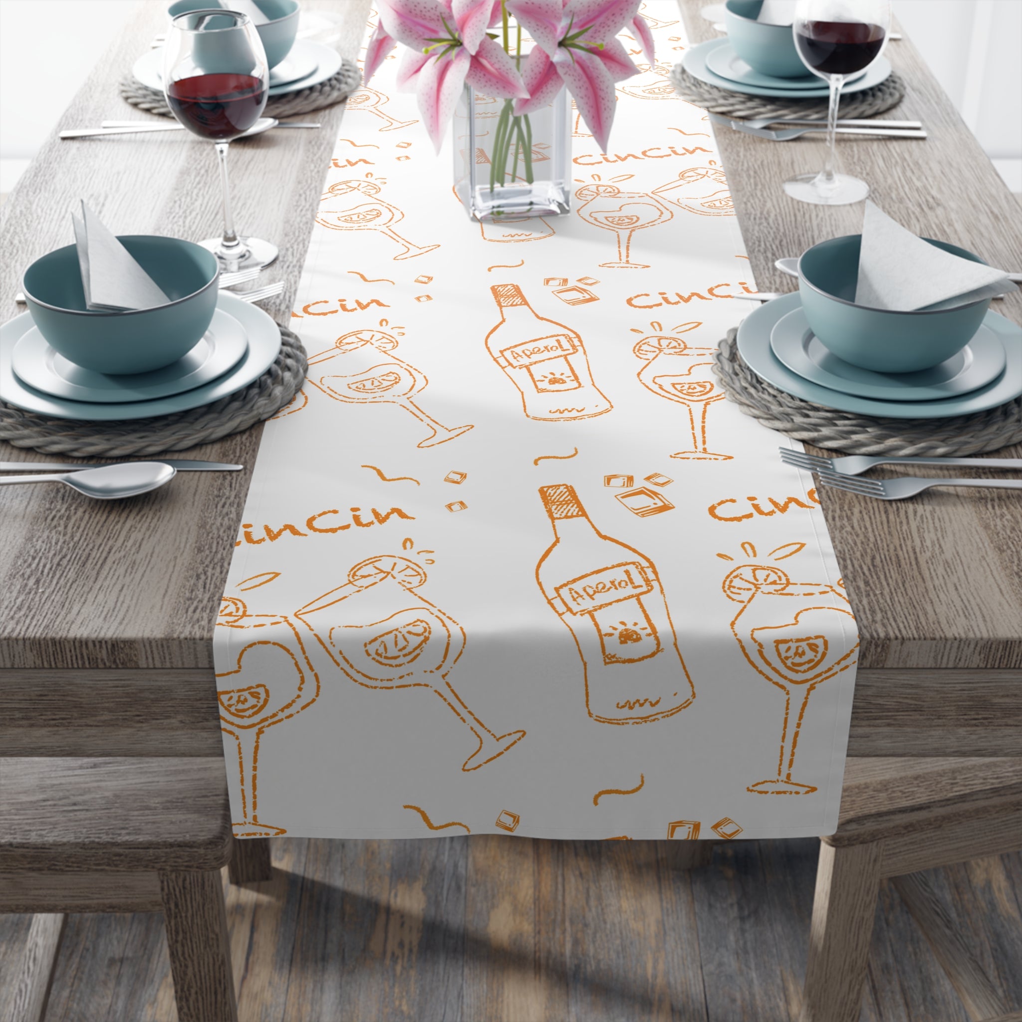 Cin Cin Spritz Table Runner — White Citrus Cocktail Pattern