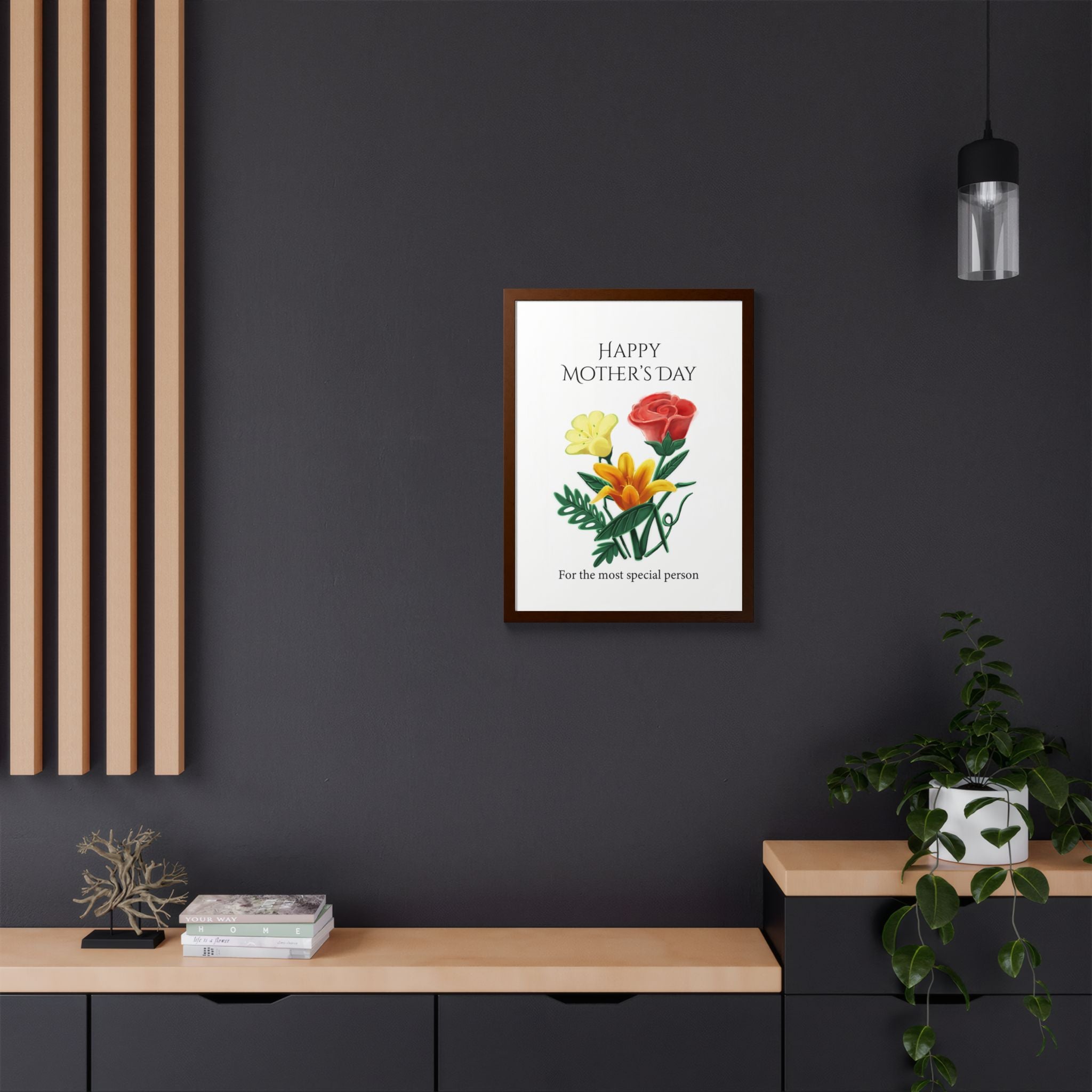 Mother’s Day Framed Floral Poster – Happy Mother’s Day Wall Art for Mom | Floral Gift Decor