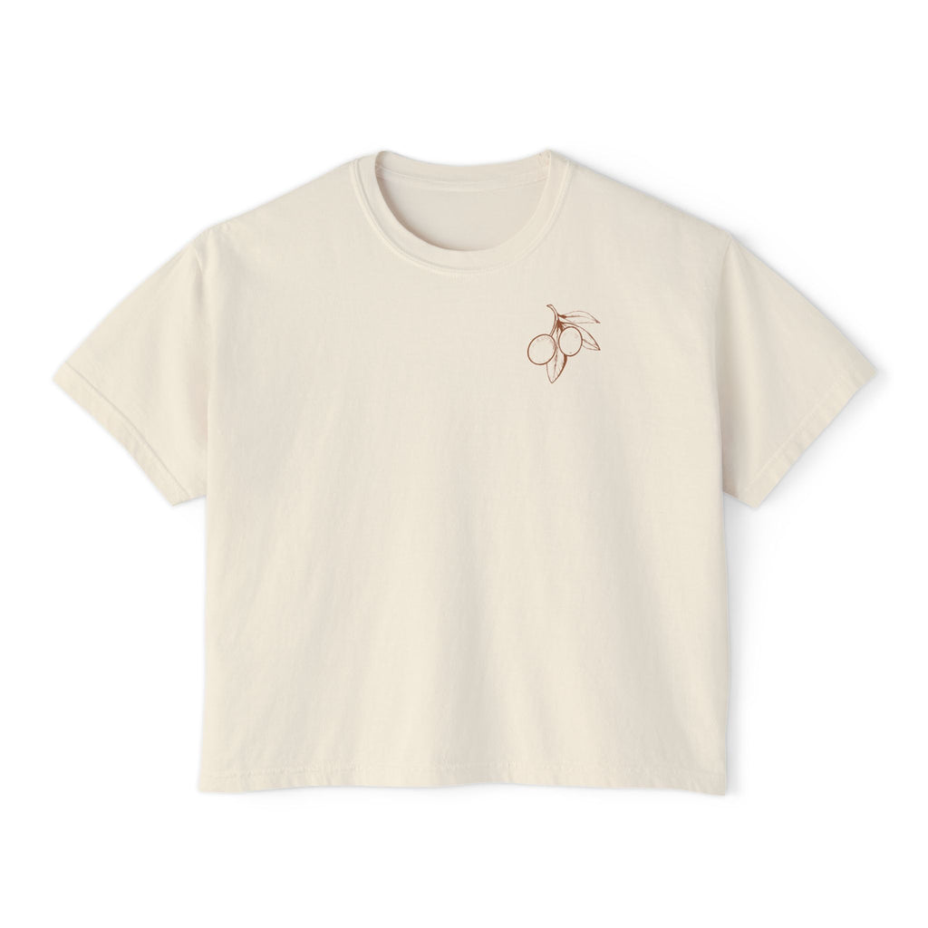 Women's Boxy Tee — Olive Branch Minimalist Graphic (Olio di Oliva)